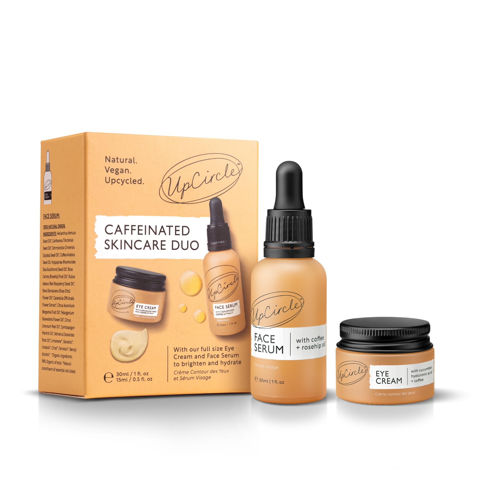 UpCircle Caffeinated Duo – Our Face Serum and Eye Cream Duo – Vitamin C, Hyaluronic Acid + Coffee Oil – Evens Skin Tone, Reduces Puffiness + Dark Circles – Vegan + Cruelty-Free