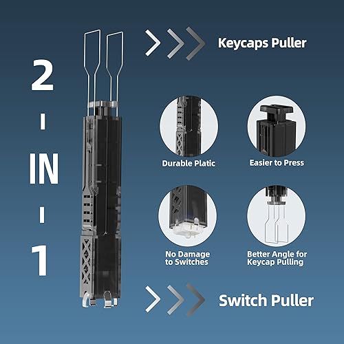 Miniatura 2 de FunHub Extractor de teclas translúcido 2 en 1 para teclado mecánico, interruptor de llave de acero inoxidable 304, extractor de teclas, quitar y