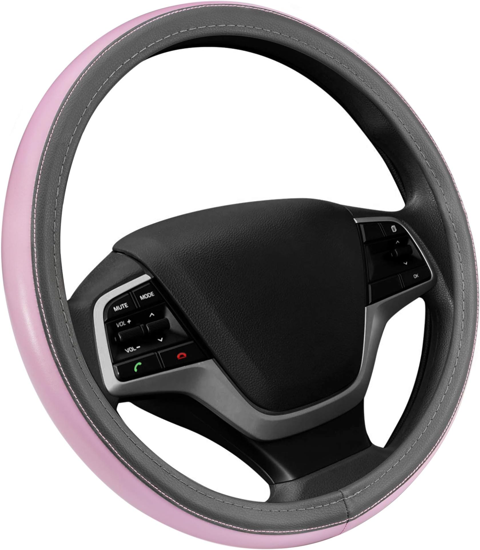 Elantrip Leather Steering Wheel Cover Pink Cute 14 1/2 to 15 inch Universal for Women