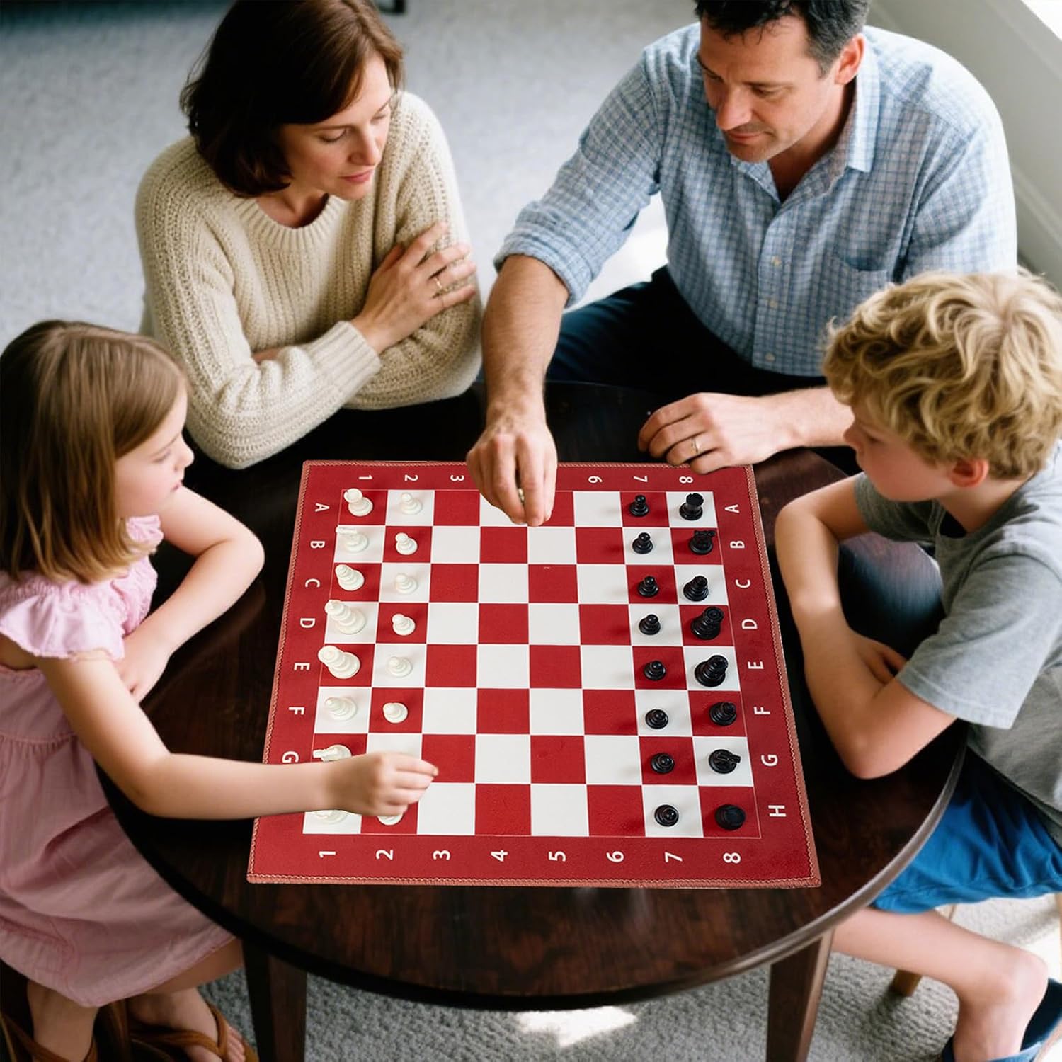 Red & White Portable Chess Set, 19.7 x 19.7 Inch Foldable Fabric Chess Rug with 3 Inch Staunton-Style Pieces, Storage Boxes & Carrying Bag, Travel Chess Game for Kids & Adults