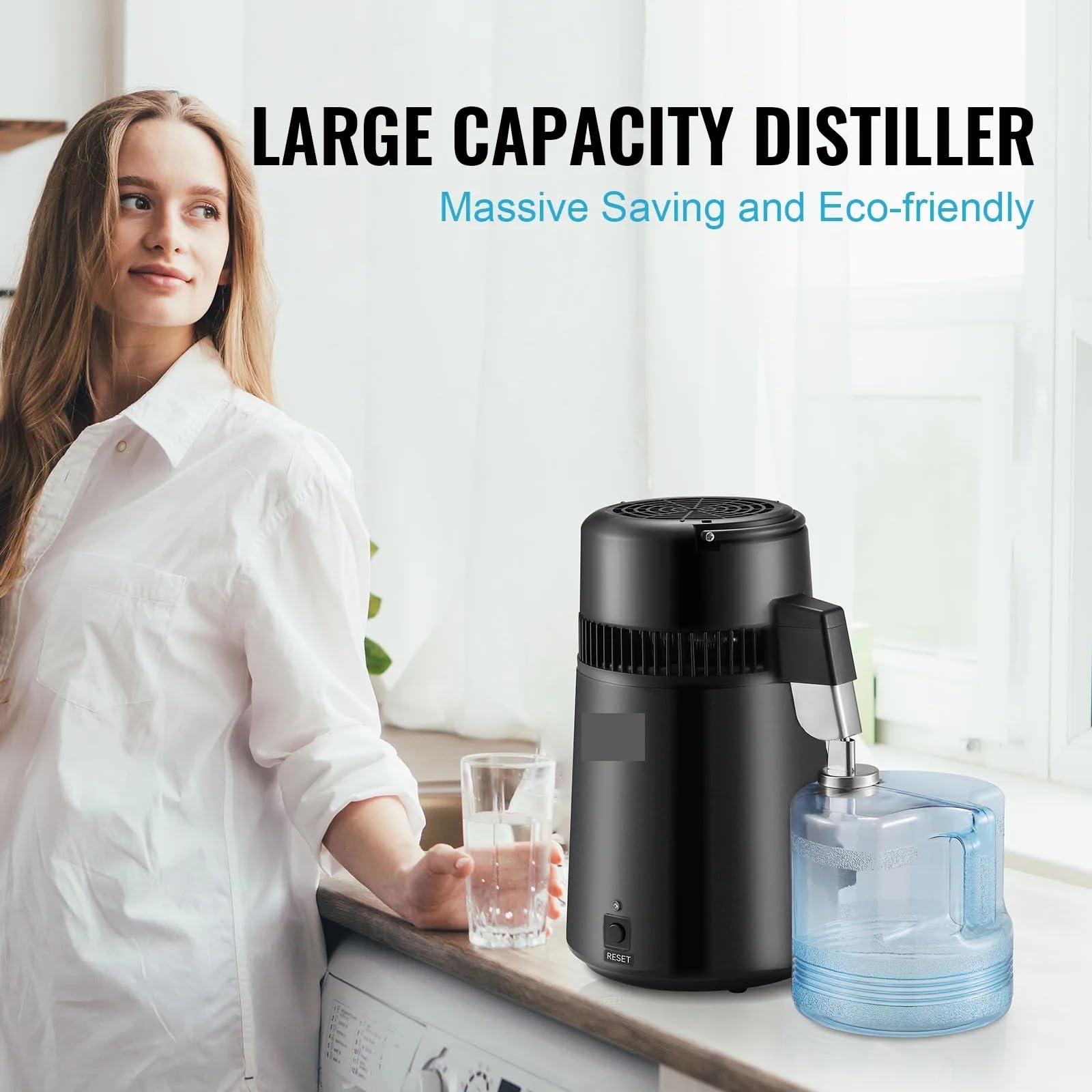 máquina destiladora de agua, Destilador De Agua 4L 1,05 Galones Filtro Purificador Puro Encimera 750W Destilado MakerInterior
