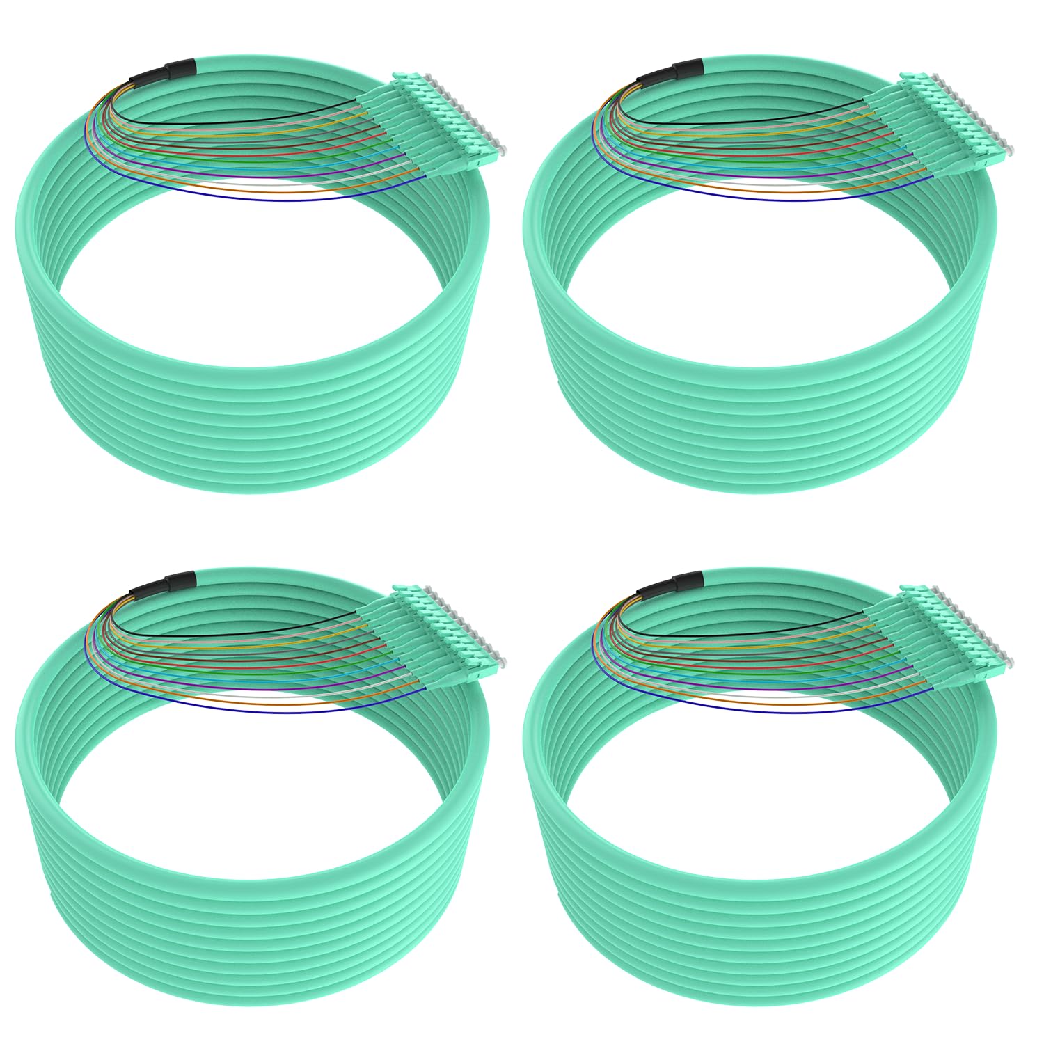 4Pack LC UPC 12 Strand Multimode Fiber Optic Pigtail Cables, OM3/OM4 50/125, 1.5m (5ft), High-Density LC-UPC Connector for Data Centers, Telecom, and Network - Low Insertion Loss, High Performance