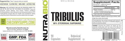 Miniatura 3 de NutraBio Suplemento de extracto de Tribulus Terrestris, 500 mg - Tribulus Terrestris para hombres y mujeres - Refuerzo de vitalidad natural, 90