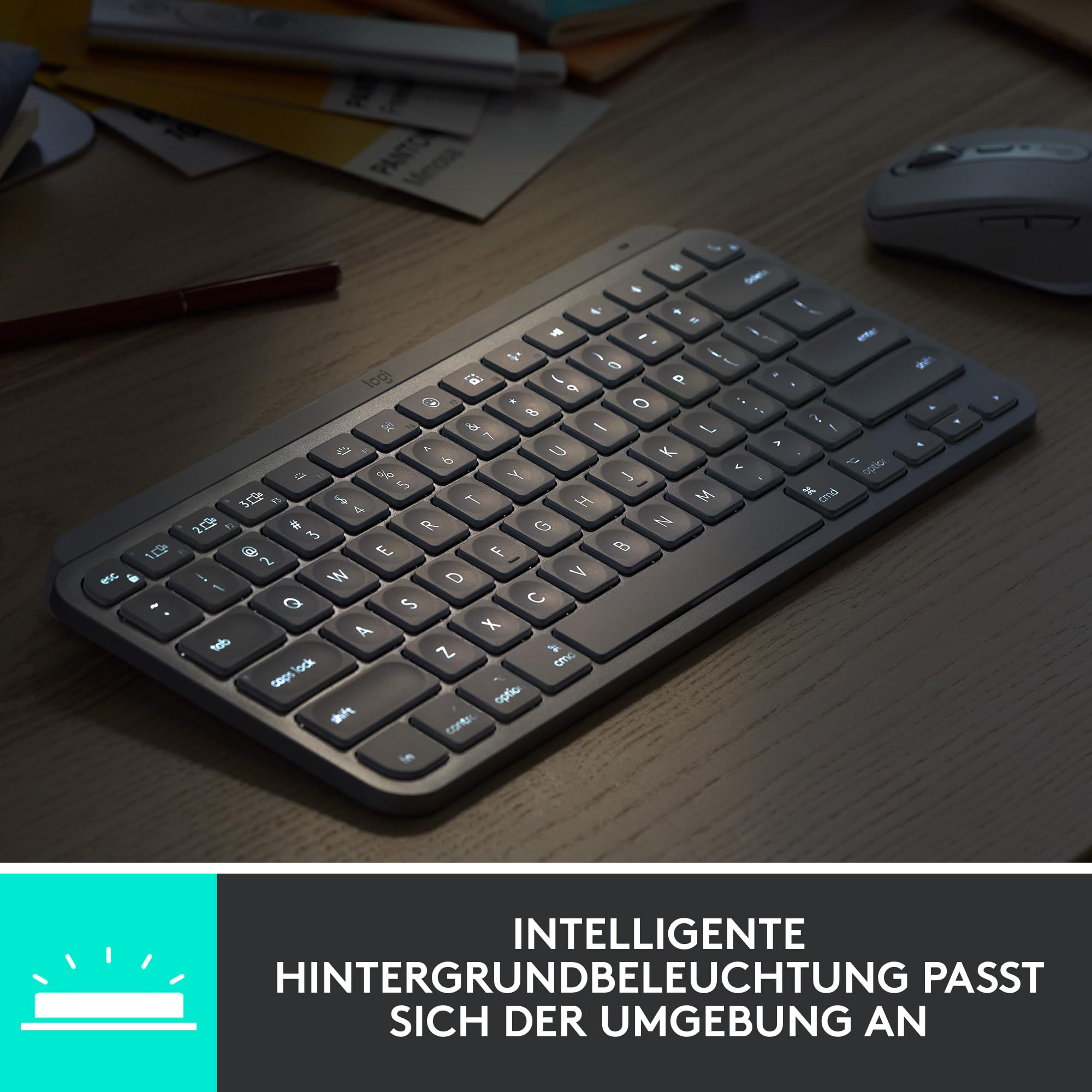 Logitech MX Keys Mini Kabellose Tastatur, Kompakt, Bluetooth, Hintergrundbeleuchtung, USB-C, Kompatibel mit Apple macOS, iOS, Windows, Linux, Android, Metallgehäuse - Dunkelgrau