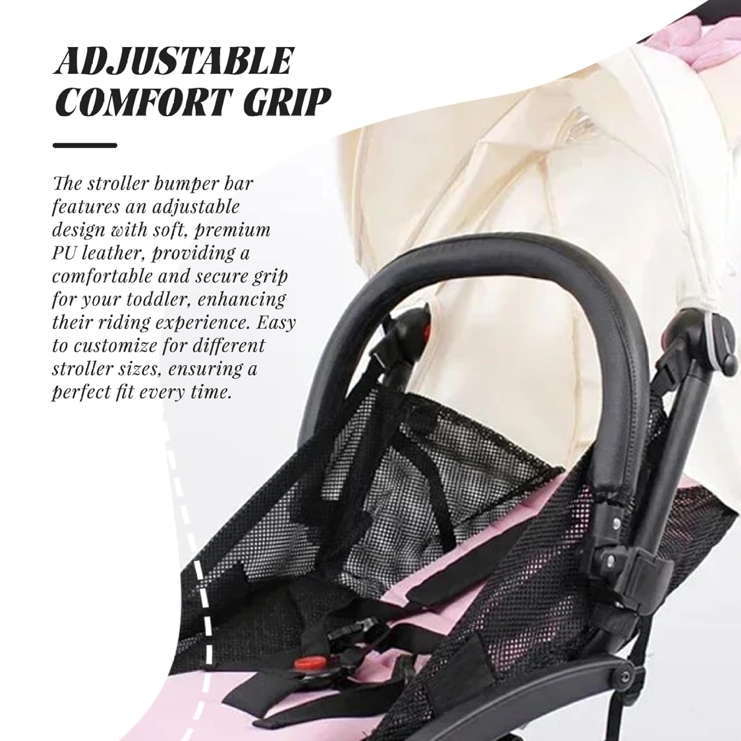 Stroller Bumper Bar Adjustable PU Leather Stroller Handle for Toddler Detachable Replacement Armrest