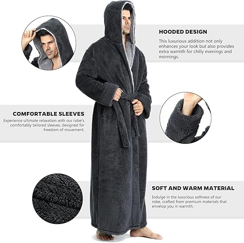 Vista 3 de Hellomamma Batas largas para hombre con capucha de longitud completa con capucha de forro polar mullido