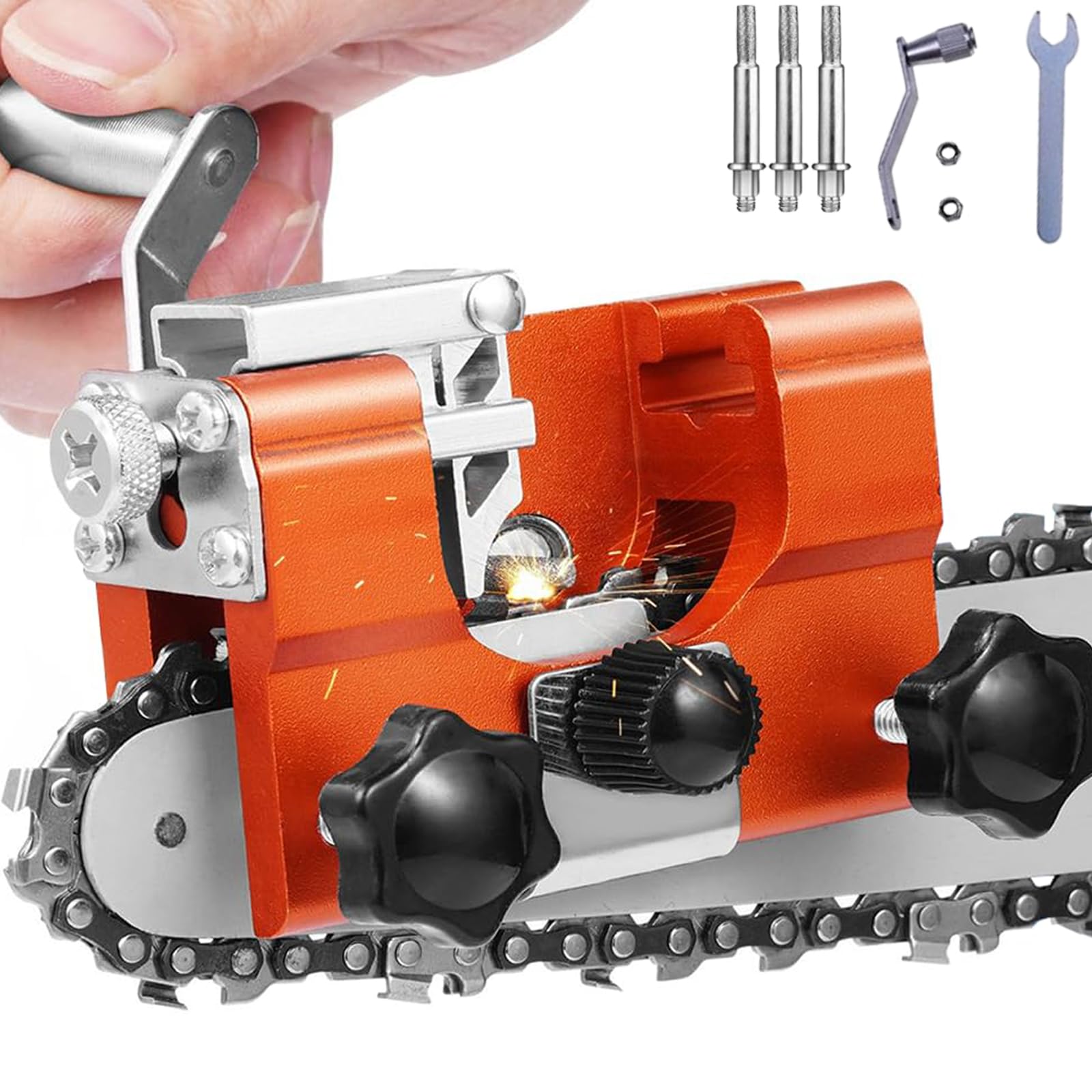 Afilador Cadena Motosierra, Portátil Afilador de Cadenas de Motosierra, Manivela Afilador de Motosierra, Afilador Motosierra con Cabezal de Afilado, Adecuado Para Todo Tipo de Motosierras