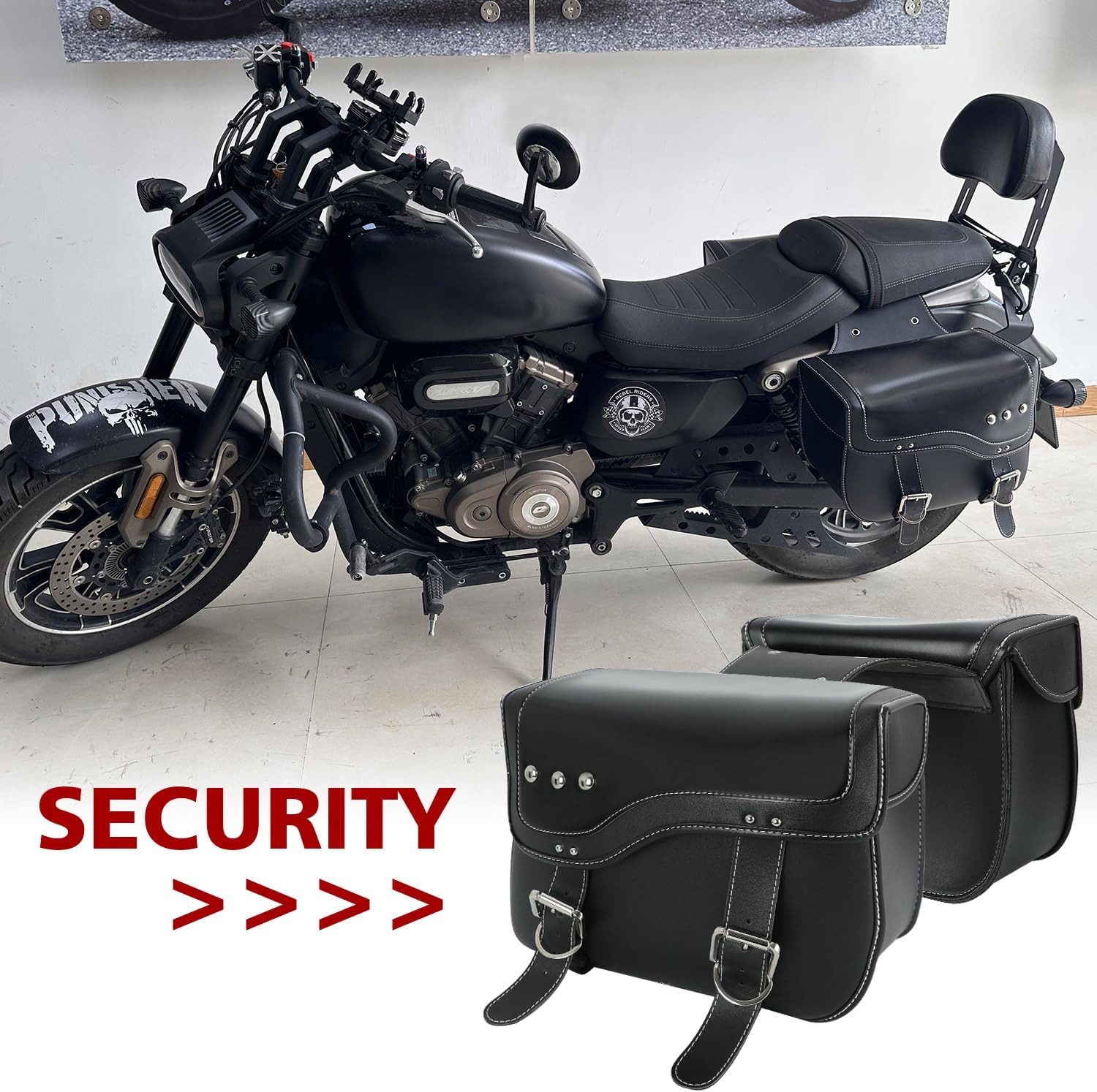 SUNPIE Motorcycle Saddle Bag Rear Leather Luggage Organizer Bags Waterproof Motorcycles Saddlebag with Large Capacity for Sportster Softail Shadow Dyna V-star Cruiser,Touring, Including Manual