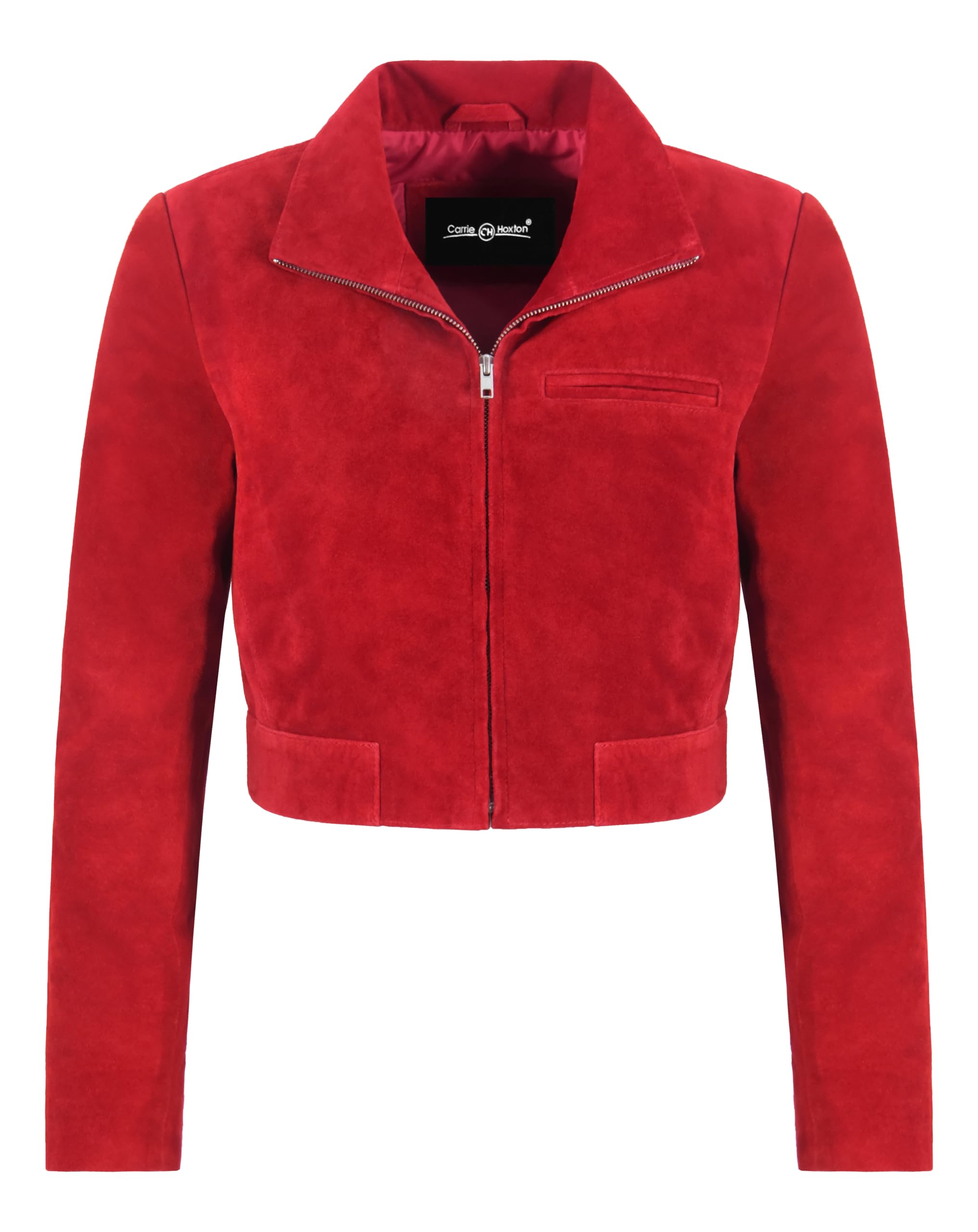 Veste courte cintrée en cuir rouge ajustée avec col montant isolant et zip Réf 6888
