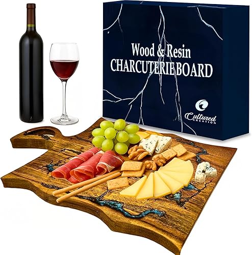 Miniatura 2 de Hermosa tabla de embutidos  Tabla de cortar de resina y madera para cualquier juego de cocina  Grande hecho a mano  Bandeja o plato para servir