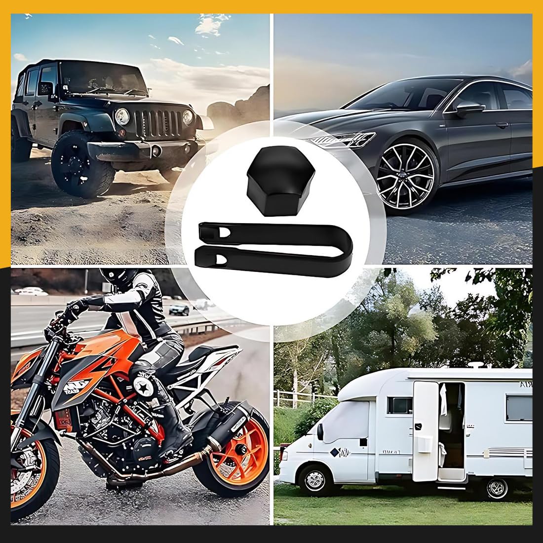 Set di 20 Cappucci per Dadi delle Ruote, Copriprotezione Esagonali per Autoveicoli, con Utensile di Rimozione (Nero), 17 mm per Auto e Autovetture