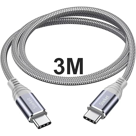 Siwket Câble USB C vers USB C 3M,Câble USB Type C Charge Rapide PD Nylon Tressé pour iPad Pro 2021, iPad Air 4,MacBook Pro,Samsung Galaxy S21/S21+/S20/S10,Note 20/10,Switch,HUAWEI,Google Pixel-Gris