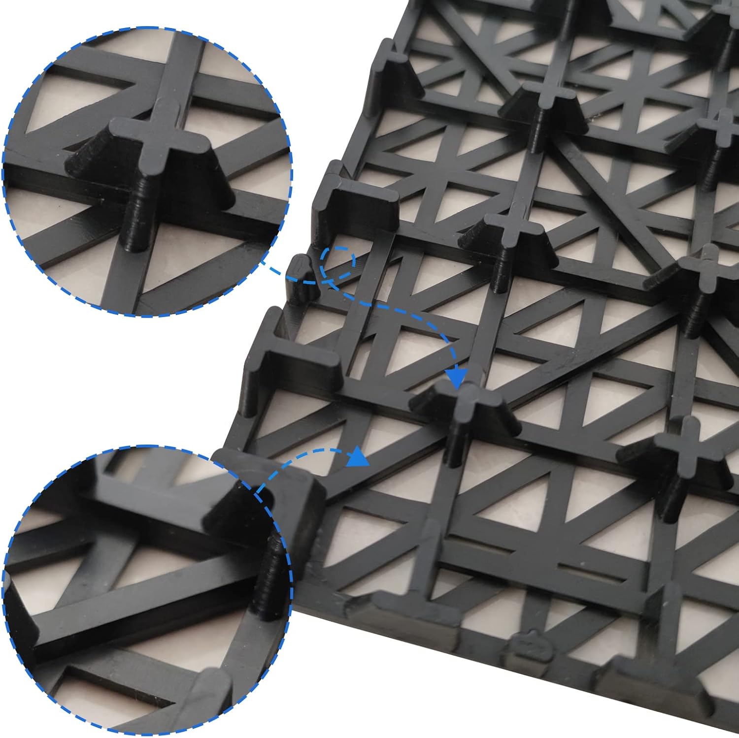 12 Pack Modular Interlocking Cushion 11.6" x 11.6" Rubber Mat Floor Tile Mats Drain Pool Patio Balcony Yard Pet Area Washer Pad(Black)
