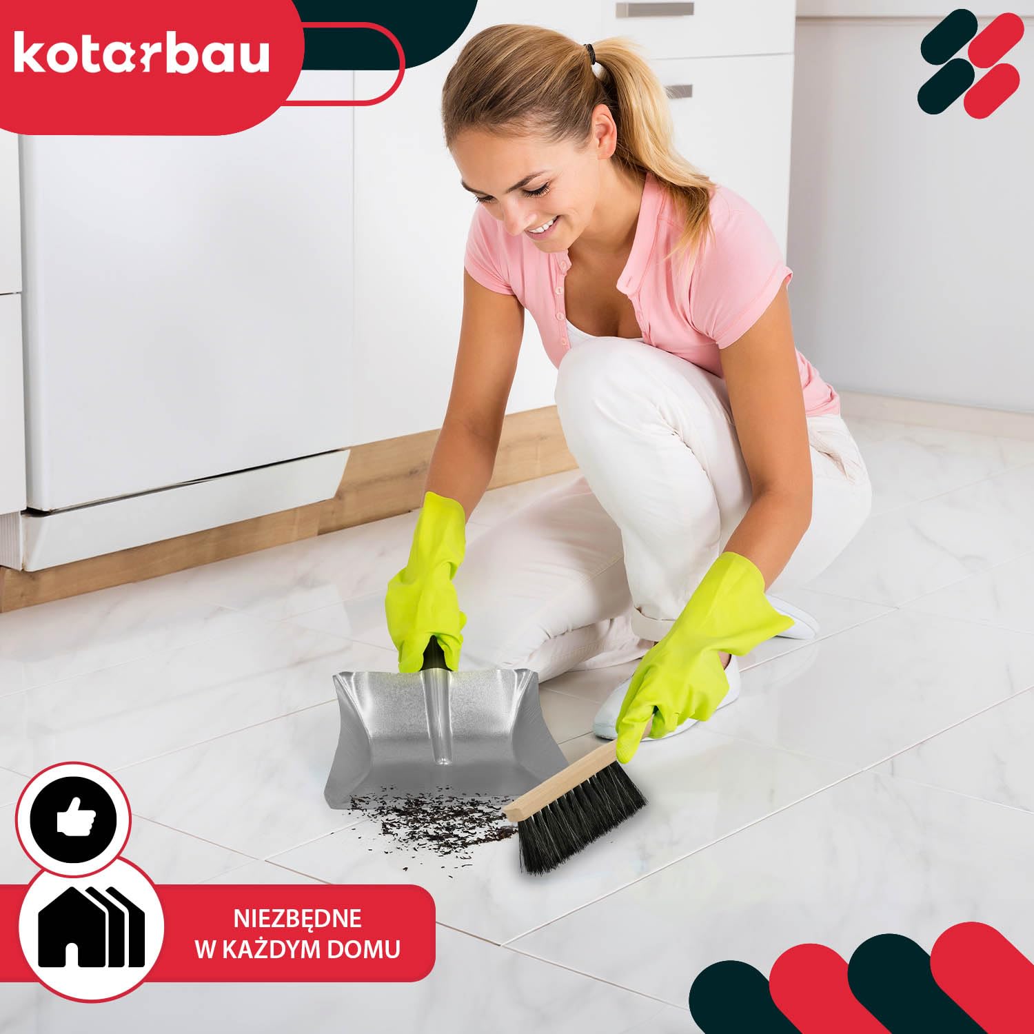 KOTARBAU® Łopatka Śmietniczka - Szufelka Stalowa - Szczotka Zmiotka - Miotła Drewniana