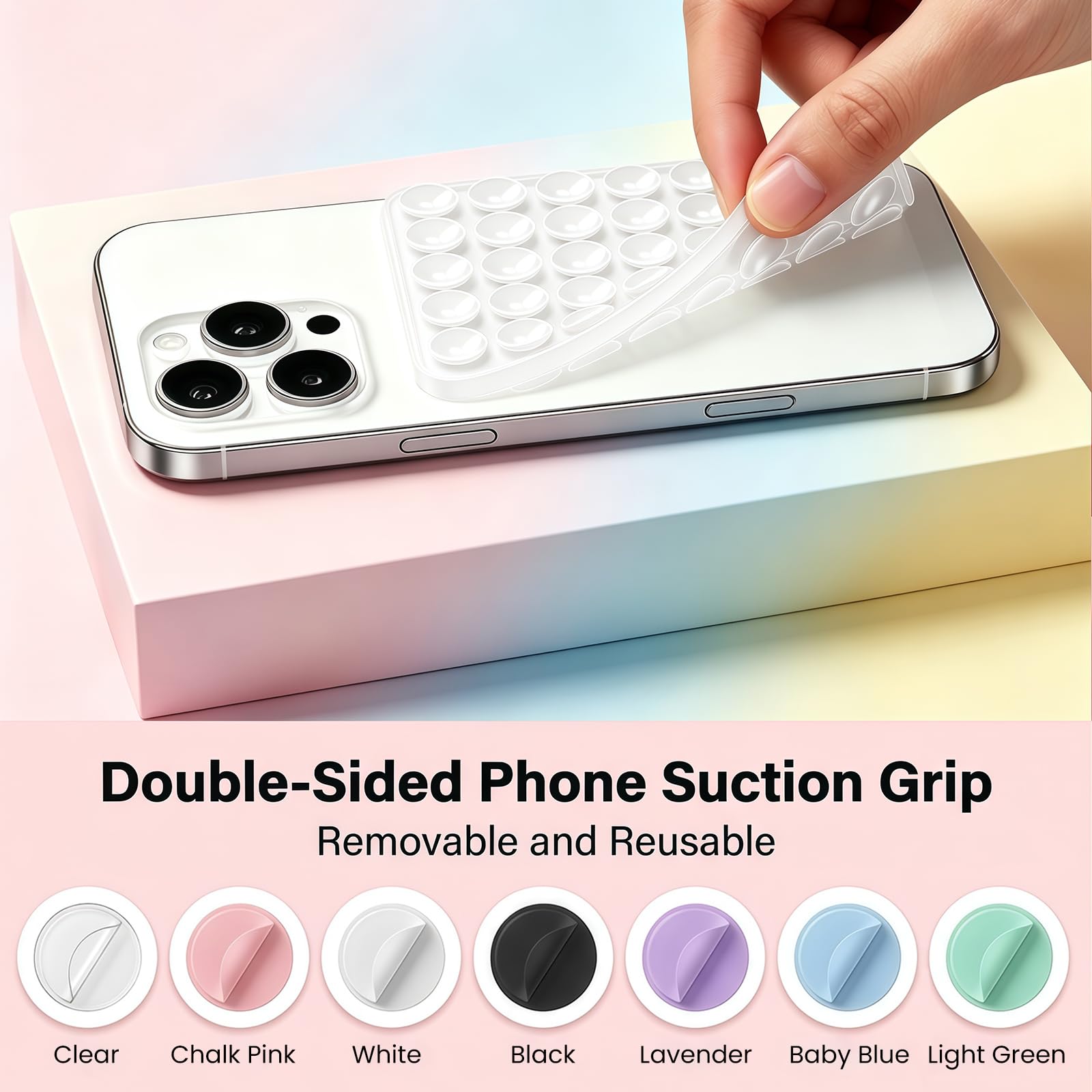 Anteel 2026 - Paquete de 2 fundas de silicona con ventosa de doble cara, accesorios antideslizantes para teléfono, soporte de silicona de agarre fuerte manos libres para selfies y videos (tiza rosa y