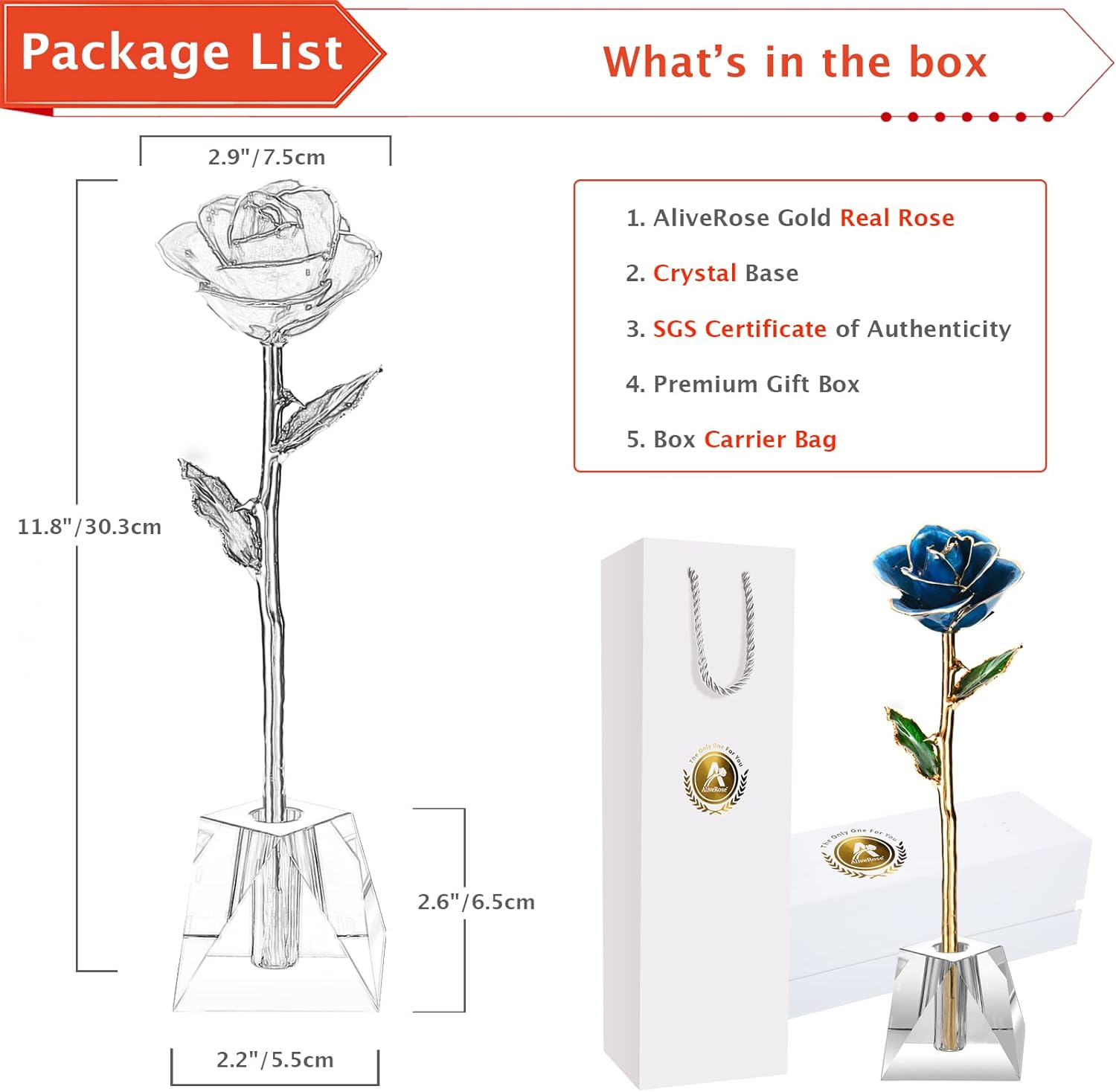 AliveRose 24k Gold Rose in Dipped,24k Gold Real Rose Gift for her, Long Stem Rose Made from Real Gold Rose for Anniversary Valentines Mothers Day Birthday (Deep Blue with Crystal Vase) - Image 6
