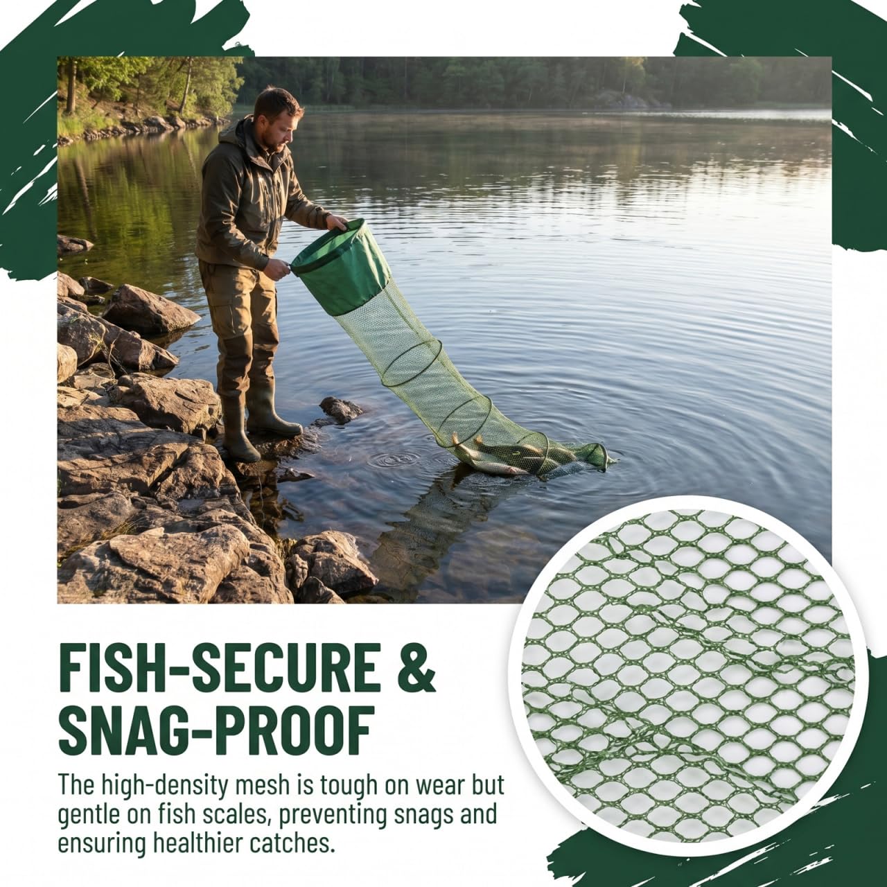 Filet de Pliable Maille Panier de Protection des Poissons Polyester et Acier Inoxydable Équipement de Pratique pour Stockage et Localisation des Poissons