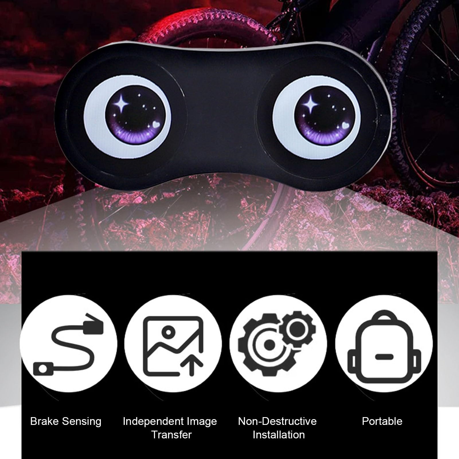 Topiky Luce Posteriore per Bicicletta Ricaricabile con Sensore di Frenata Intelligente, Animazioni GIF Dinamiche a Forma di Occhio, Doppio Display HD da 1,9 Pollici, Luce di Segna