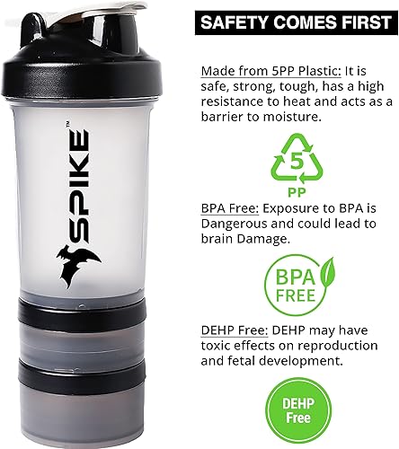 Miniatura 5 de SPIKE Pro Protein Shaker - Botella con soporte para proteínas para mezcla de proteínas, ciclismo, gimnasio, botella de agua con bola de acero