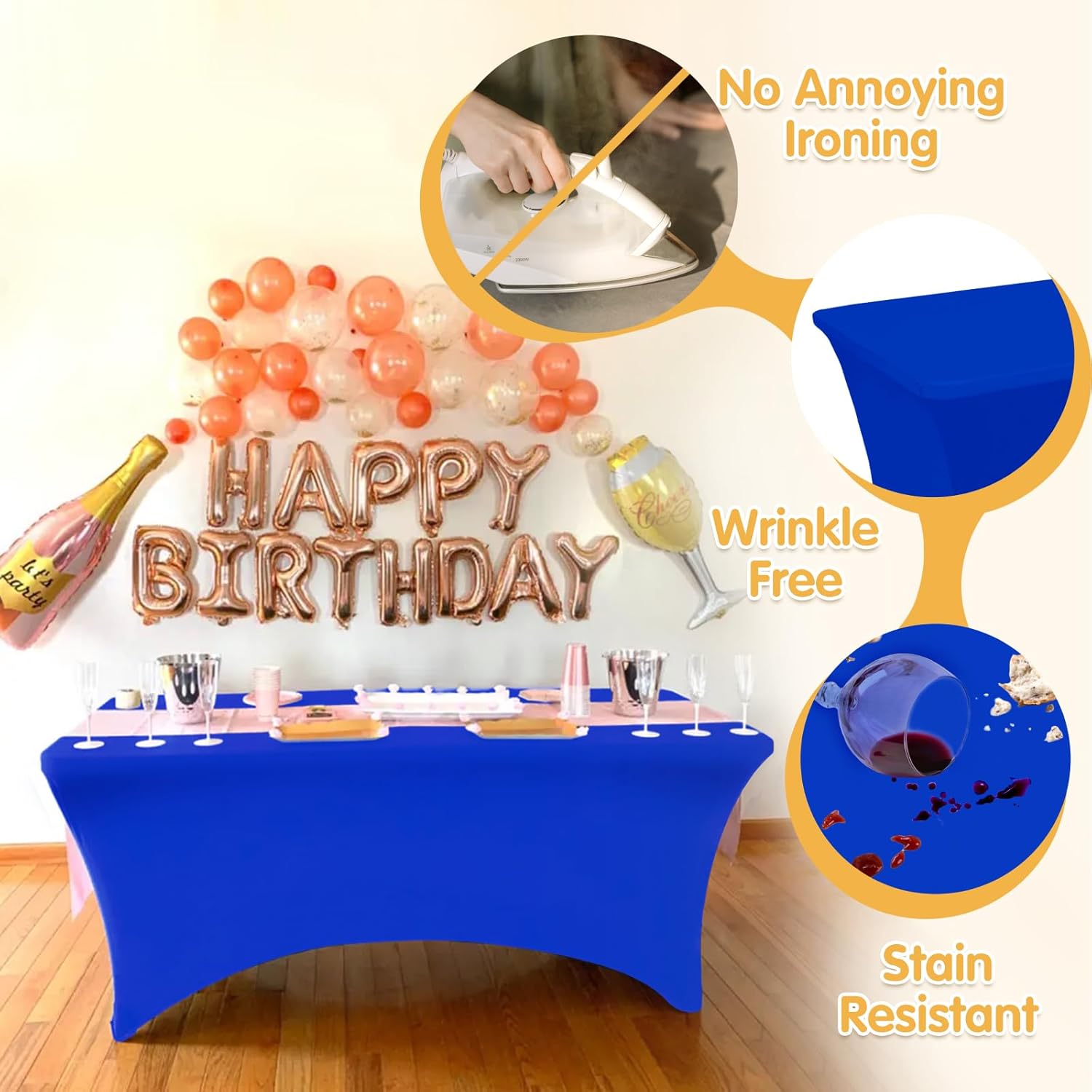 BRILLMAX 4 Pack Royal Blue Spandex Table Covers for 6 Ft Rectangle Tables - 180 GSM Thick Stretch Tablecloth Fitted, Reinforced Foot Pockets, Wrinkle Free Cloth for Wedding Banquet Party Trade Show