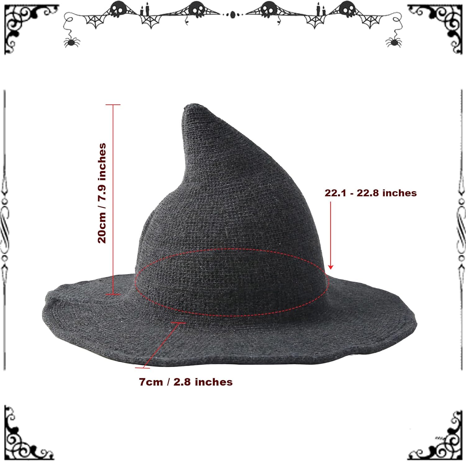 Womens Witch Hat Wide Birm Wool Wizard Caps for Halloween Party Masquerade Costume Accessory - Image 2