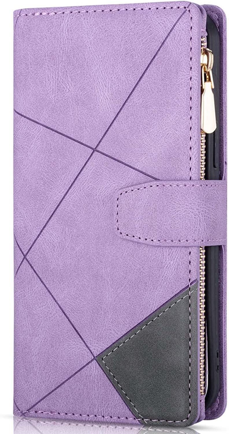 Coque iPhone 13 Pro en cuir rétro violet avec support et porte-cartes