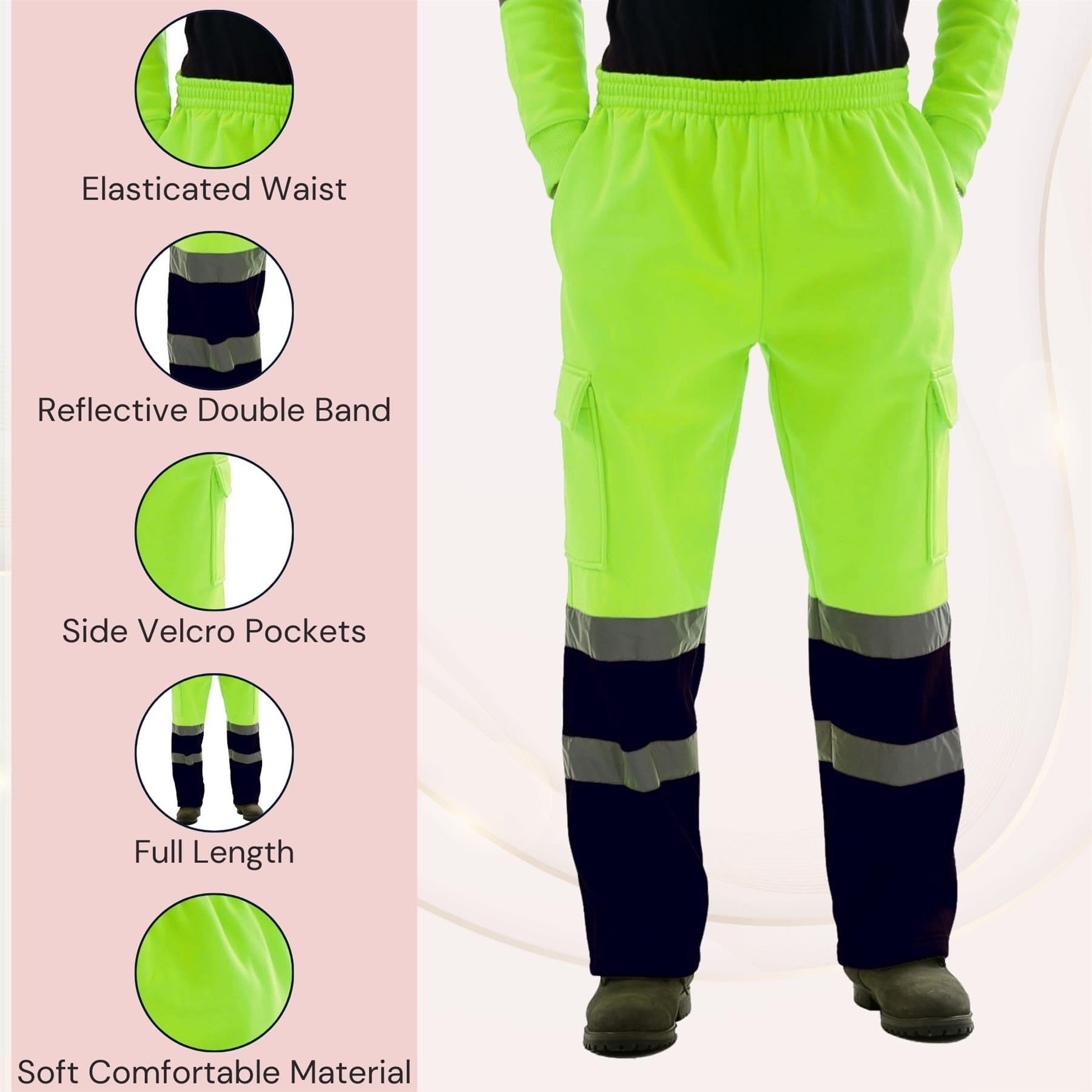 Pantaloni da lavoro in pile da uomo, ad alta visibilità, con visiera, pantaloni da jogging Giallo fluo/blu navy. M
