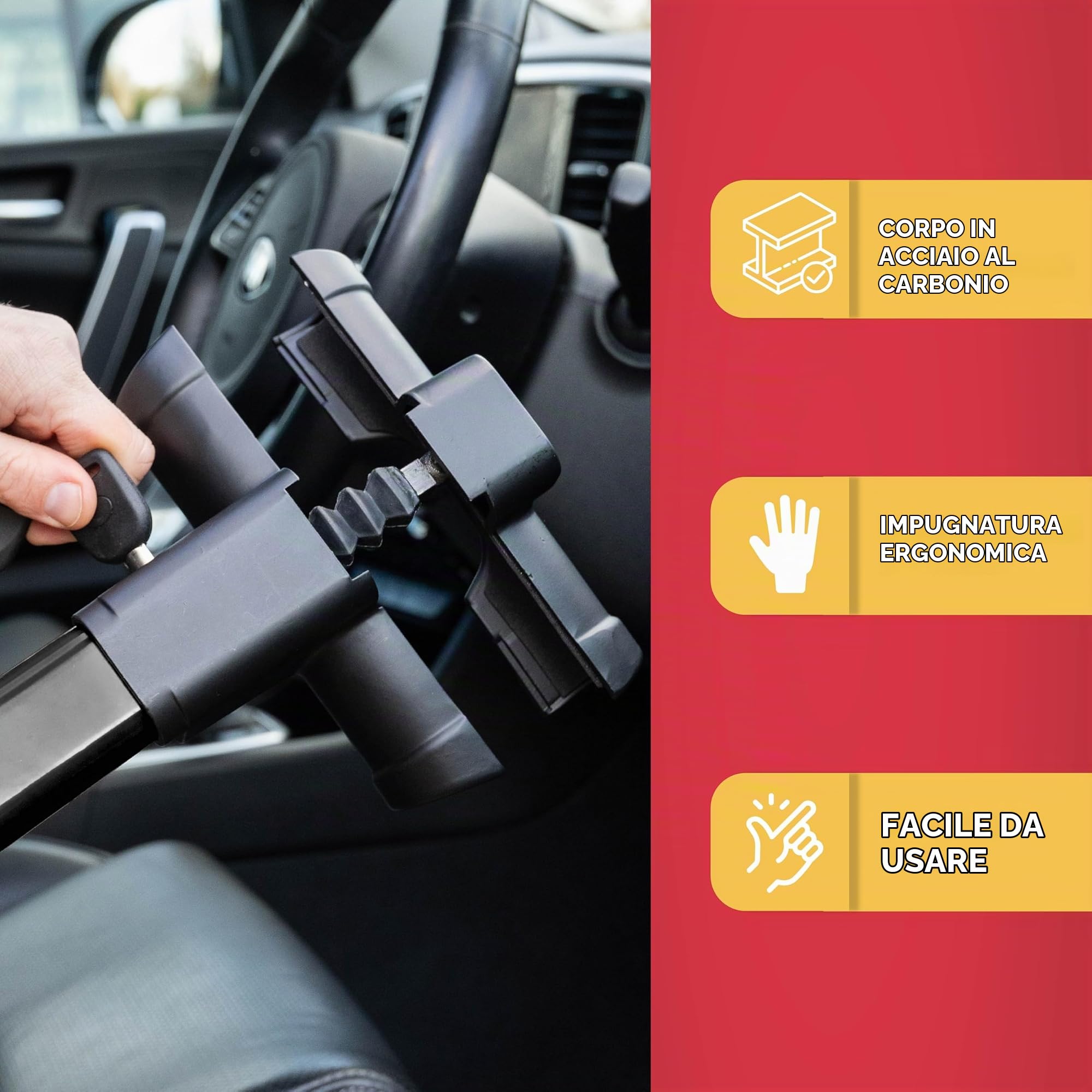 GADLANE Bloccasterzo T-Bar Nero - Serratura per Auto