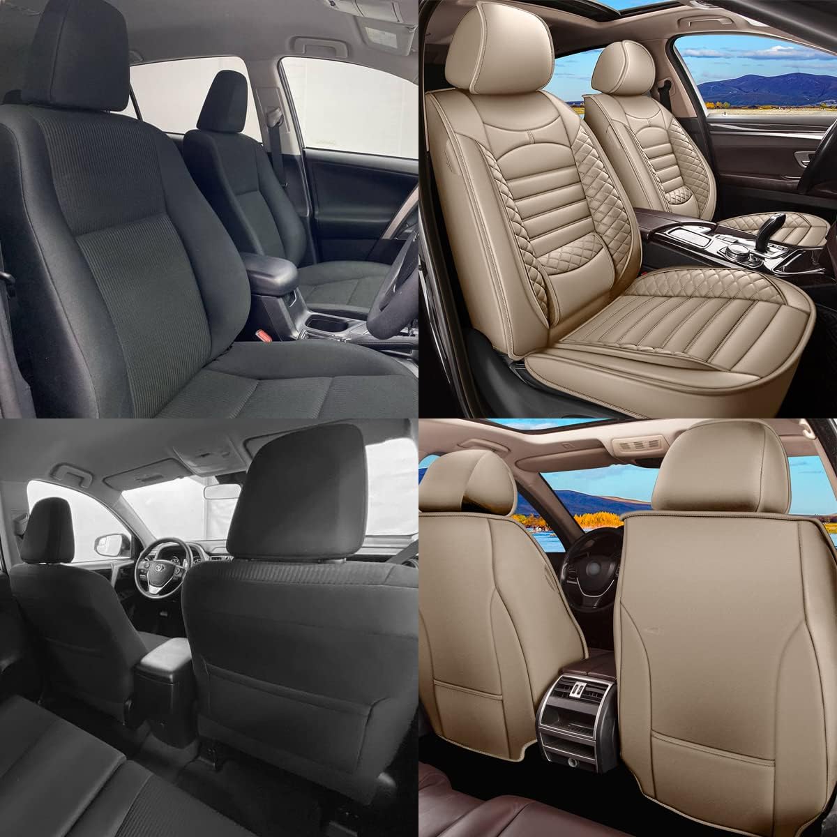 2 Front Car Seat Covers Fit for Buick Verano 2012-2017 Waterproof Faux Leather Car Seat Cushion Protector Compatible Airbag (Beige)