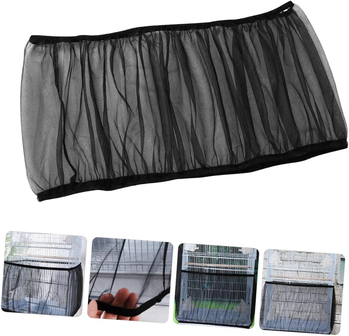 Mobestech Parrot Cage Cover Bird Cage Mesh Netting Nylon Dustproof Birdcage Protective Cover Black L Size (Height 30cm, Circumference 140-220cm) Indoor Birdcage Accessory for Parakeets