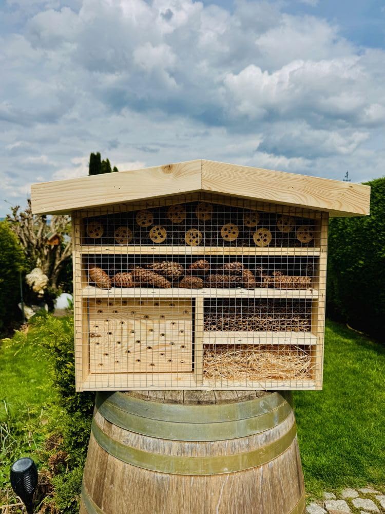 Hotel de insectos de madera XL abejas silvestres ayuda para anidar I Casa de insectos con jardinera de madera y soporte 76 x 56 x 18 cm (alto x ancho x profundidad), resistente a la intemperie
