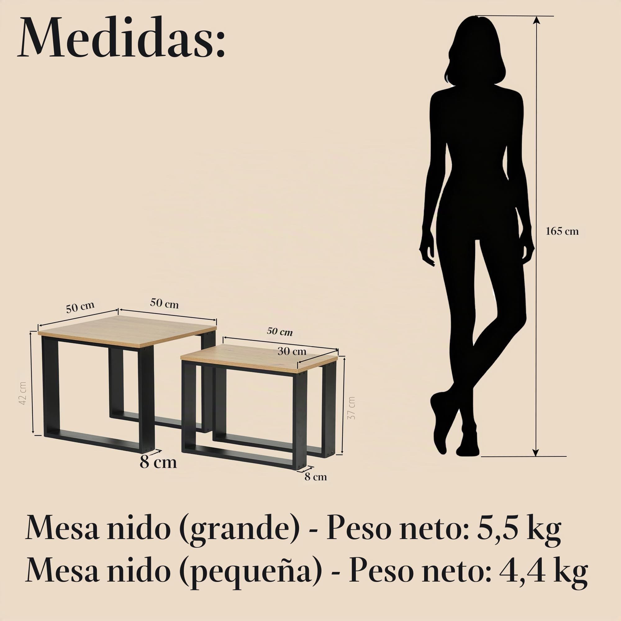 Juego de 2 Mesa Nido de Centro Pequeña Cuadrado Madera 50CM(Roble Falso) | Mesitas Auxiliares Pequeñas Mesita Noche Mesas de Centro Salon Sofa Estar Café Jardín 50x50CM(Imitación Roble)
