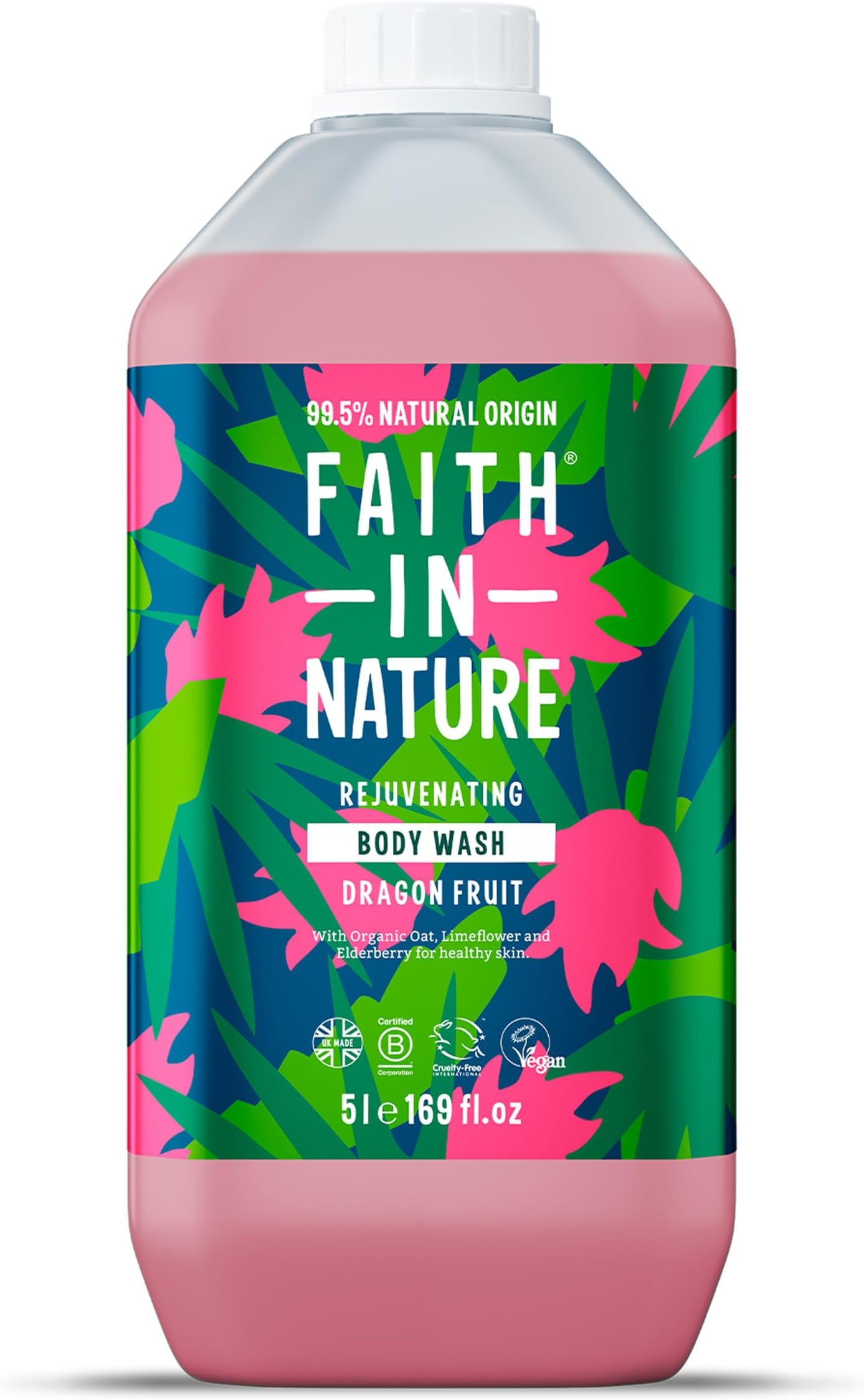 Natural Dragon Fruit Body Wash, Rejuvenating Shower Gel, Vegan & Cruelty Free, No SLS or Parabens, 5L Refill Pack