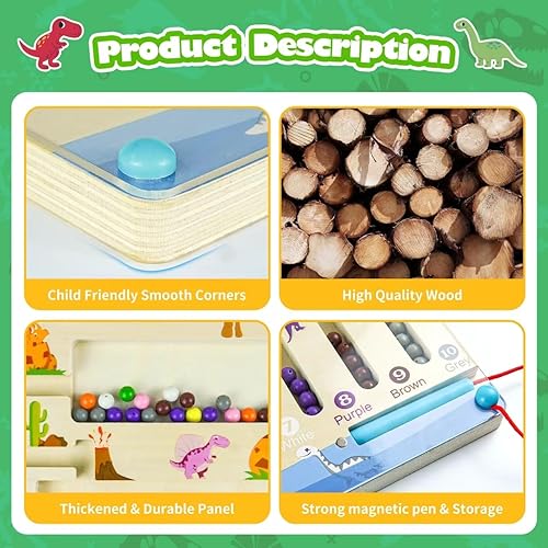 Miniatura 4 de Laberinto magnético de color y números, juguetes Montessori para niños de más de 3 años, tablero educativo de madera para niños pequeños y niños,