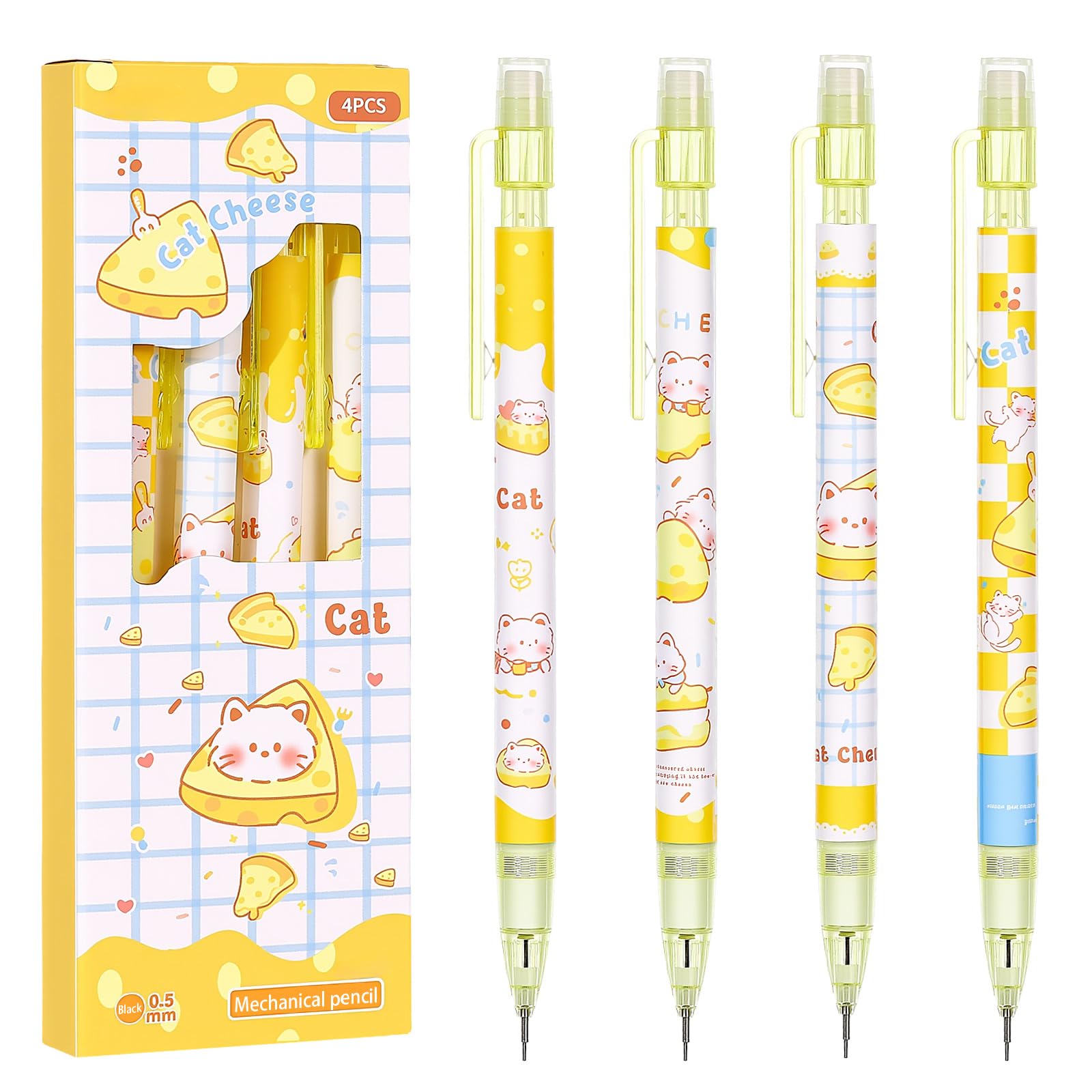 Lot de 4 porte-mines Kawaii mignons de 0,5 mm pour étudiants, femmes, bureau, école, fournitures scolaires