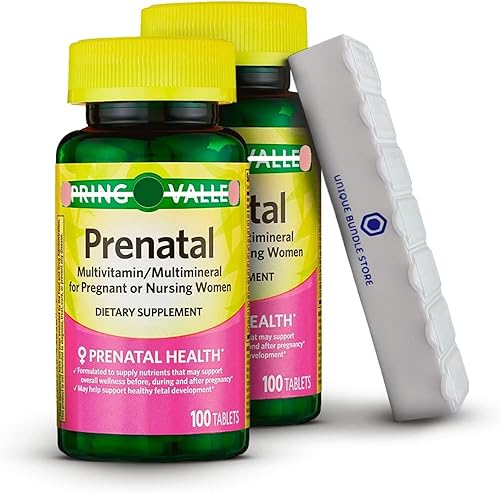 Spring Valley, multivitamínico prenatal, suplemento dietético de tabletas multiminerales, prenatales para mujeres, 100 unidades + organizador de