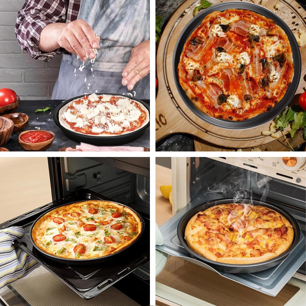 4er Set Rundes Pizzablech, Ø 15cm Edelstahl Pizza Backblech mit Antihaftbeschichtung, Käsekuchen Backblech Pizzabackbleche Set für Backen Pie Pizza Käsekuchen
