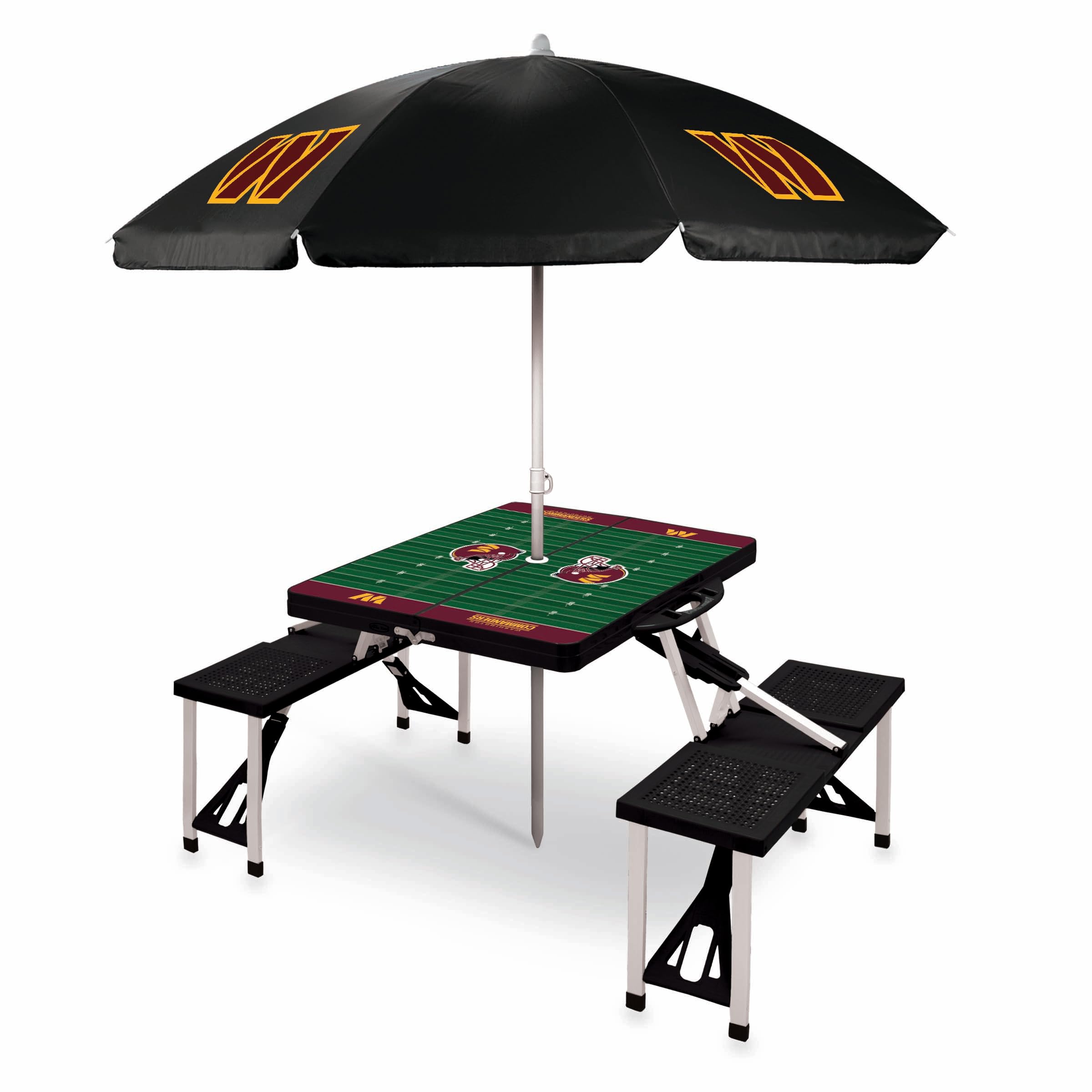 PICNIC TIME NFL Picnic Table Portable Folding Table with Seats and Umbrella