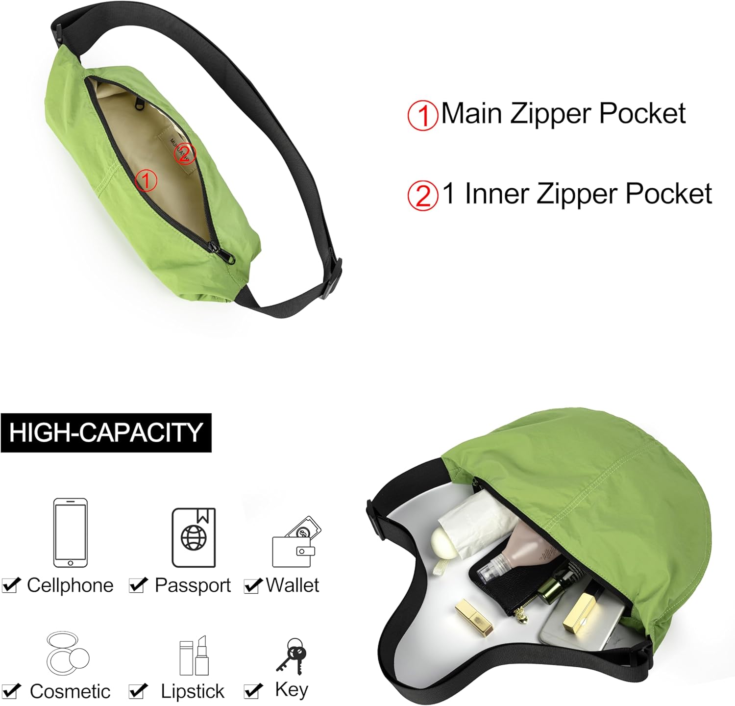 Nylon Crossbody Bag For Women Men Casual Lightweight Crescent Shoulder Hobo Purse With Wide Adjustable Strap - Image 6