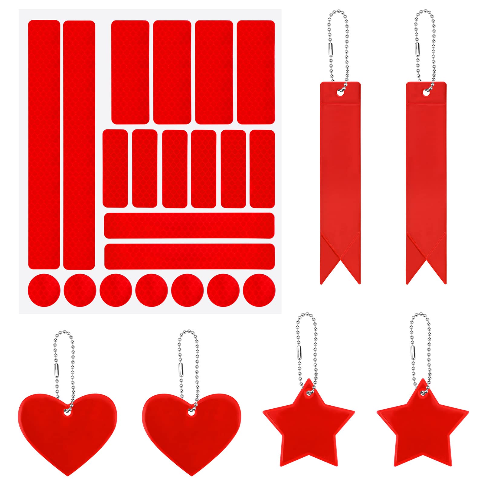 Photo 1 of Safety Reflective Stickers Warning Reflective Stickers with Safety Reflector Pendants Night Visibility Self Adhesive Reflective Stickers Waterproof Reflective Tape Stickers (Red)