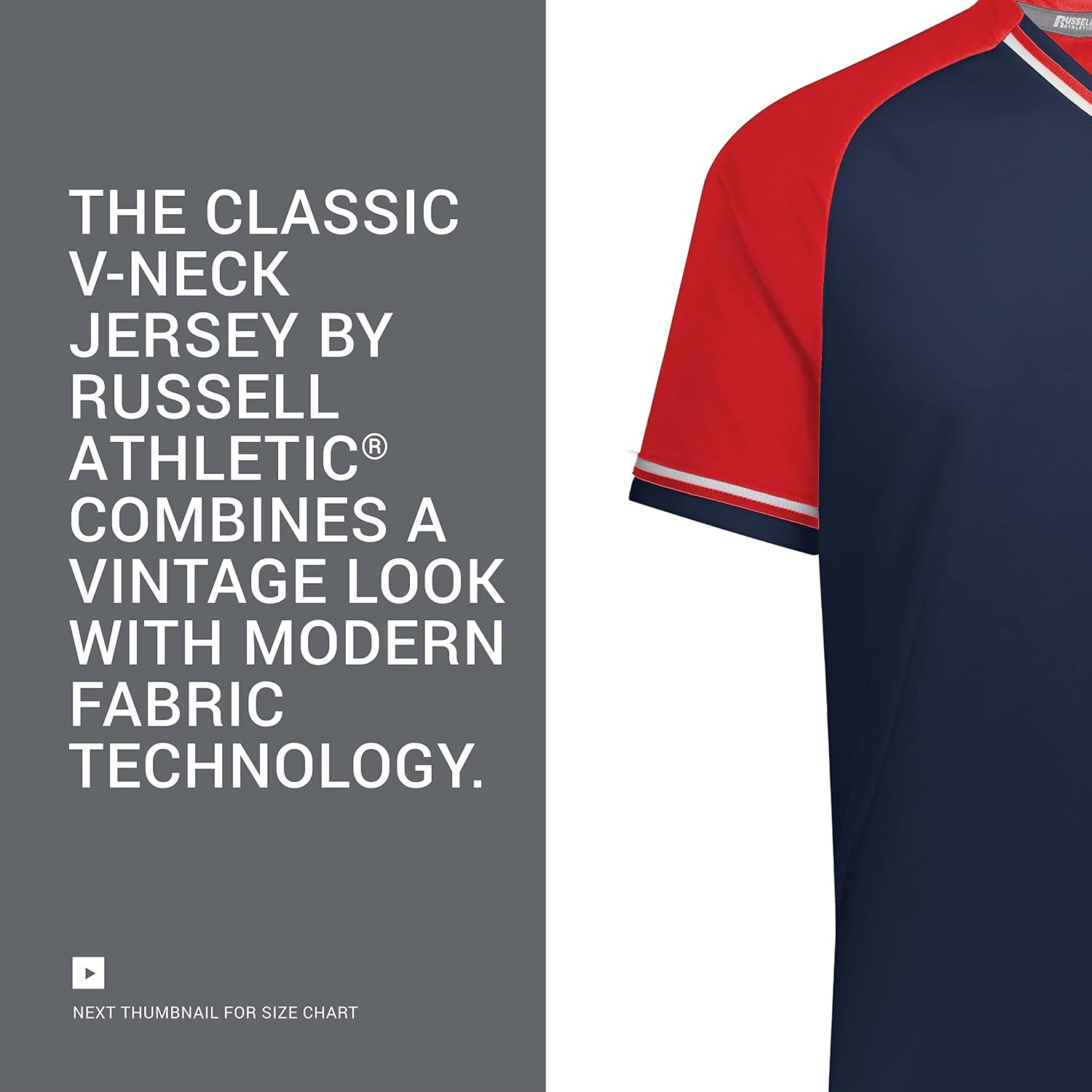 Russell Athletic Men's Classic V-Neck Baseball Jersey: Vintage Appeal, with Dri-Power Moisture-Wicking
