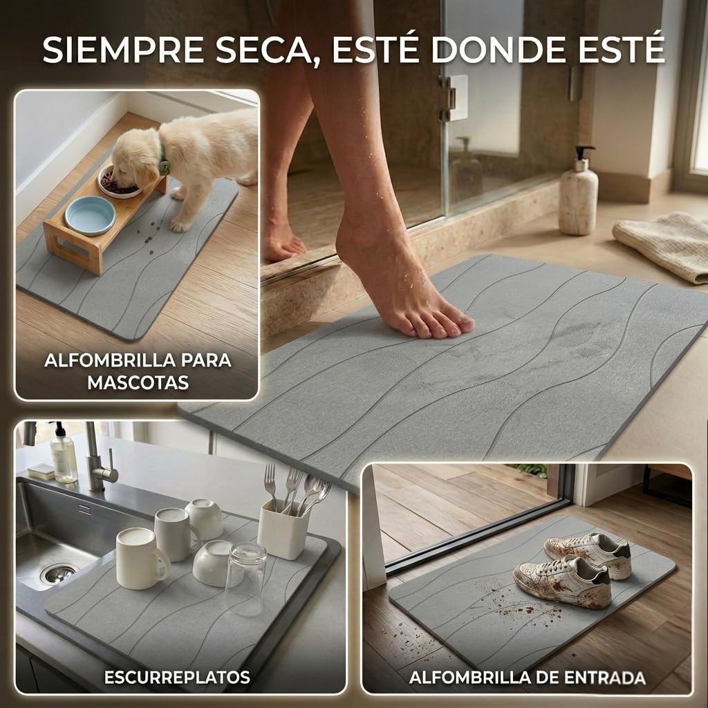 edihome, Alfombra Diatomita Baño, 40x60 cm, Alfombra de Piedra, Secado Rápido, Antideslizante, con Lija, Alfombrilla Rígida Absorbente, Antimoho, para Ducha y Baño (Gris Claro) — view 8