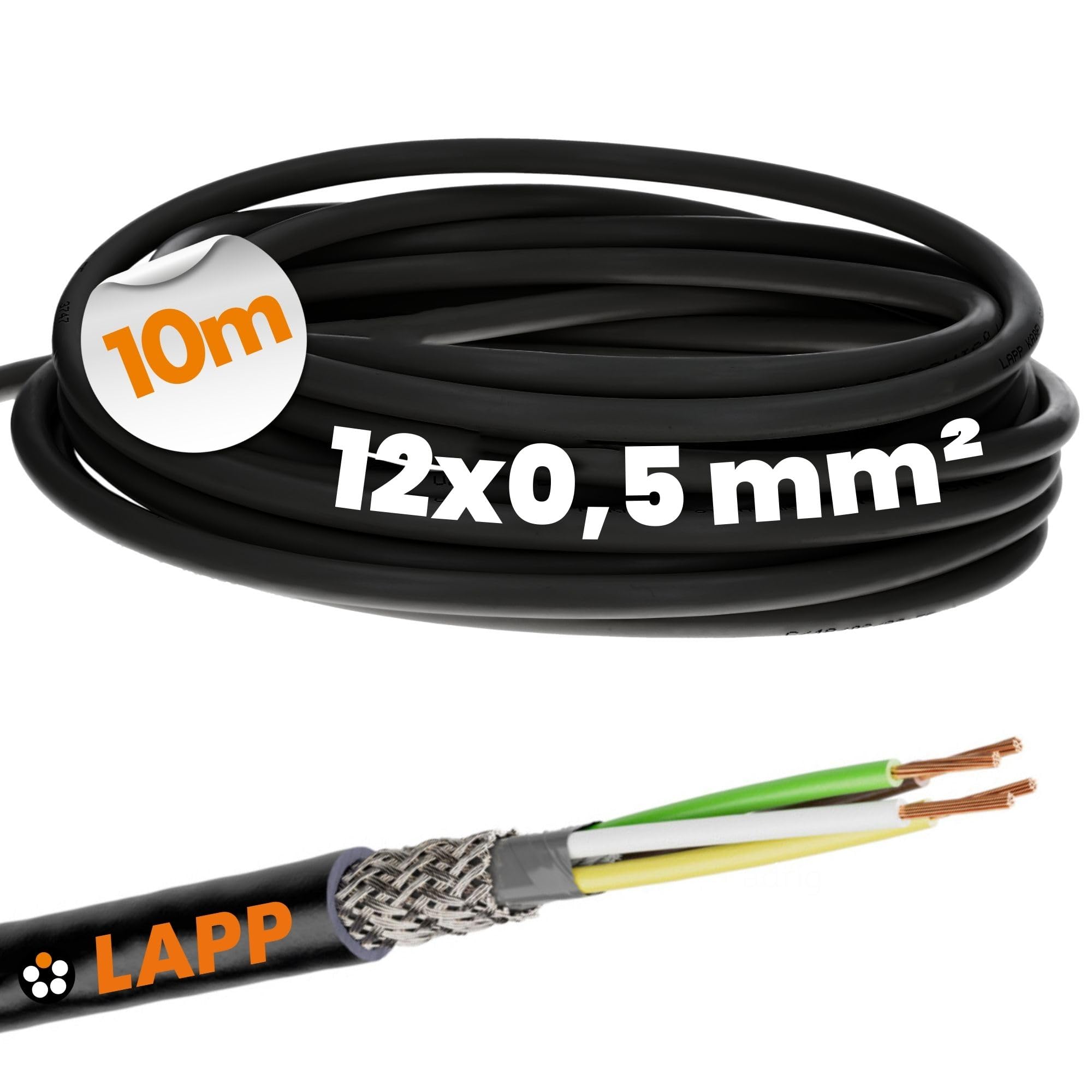Lapp 1030525 LiYCY Câble de commande blindé 10 m 12 x 0,5 mm² I Résistant aux UV I Câble de signal 12 fils I Câble de données pour l'extérieur I Câble de soudure LED I Câble de raccordement noir