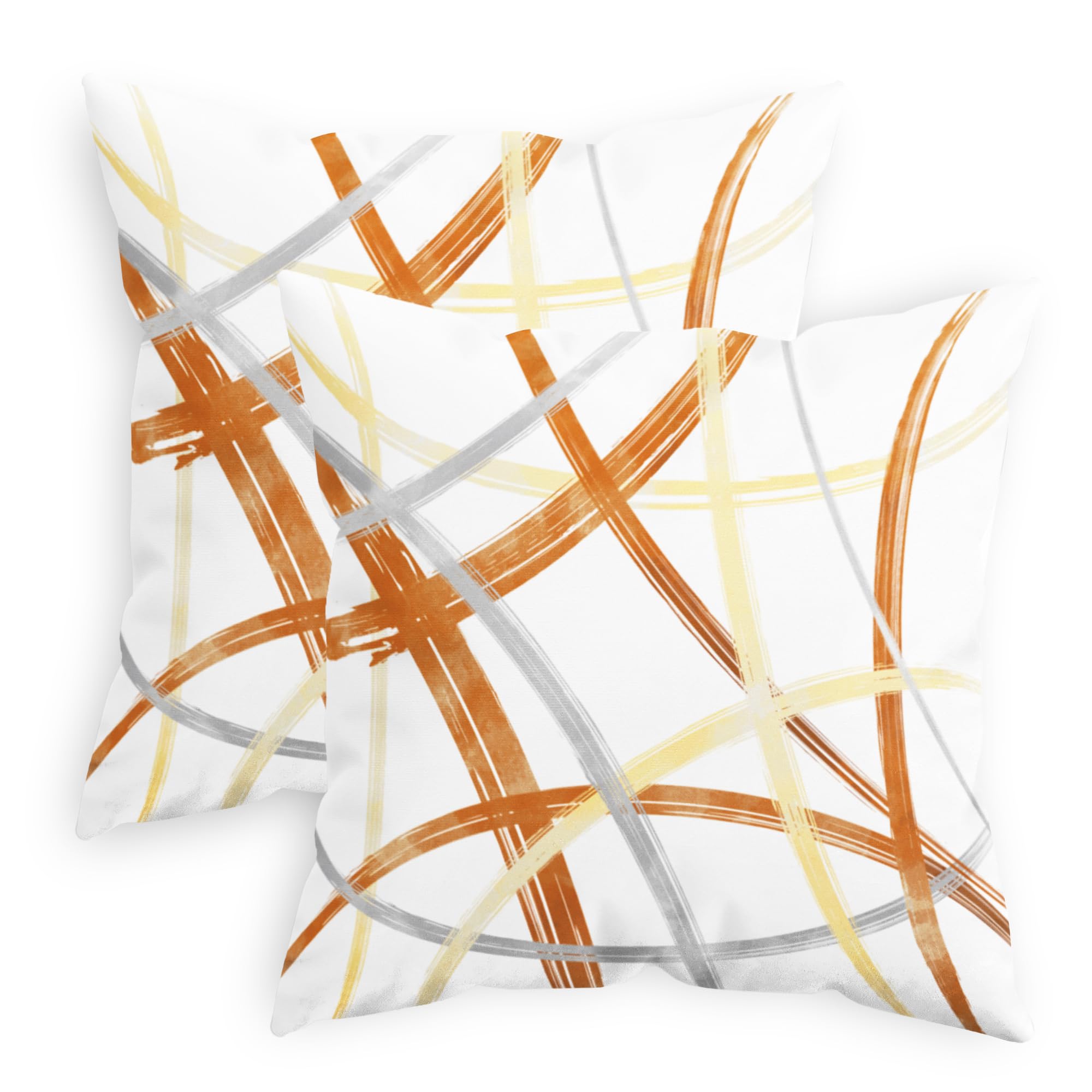 CaliTime Throw Pillow Cases Pack of 2 Cozy Fleece Arc-Shaped Abstract Geometric Lines Decorative Cushion Covers for Couch Bed Sofa Farmhouse Decoration 40cm X 40cm Burnt Orange Light Gold Grey