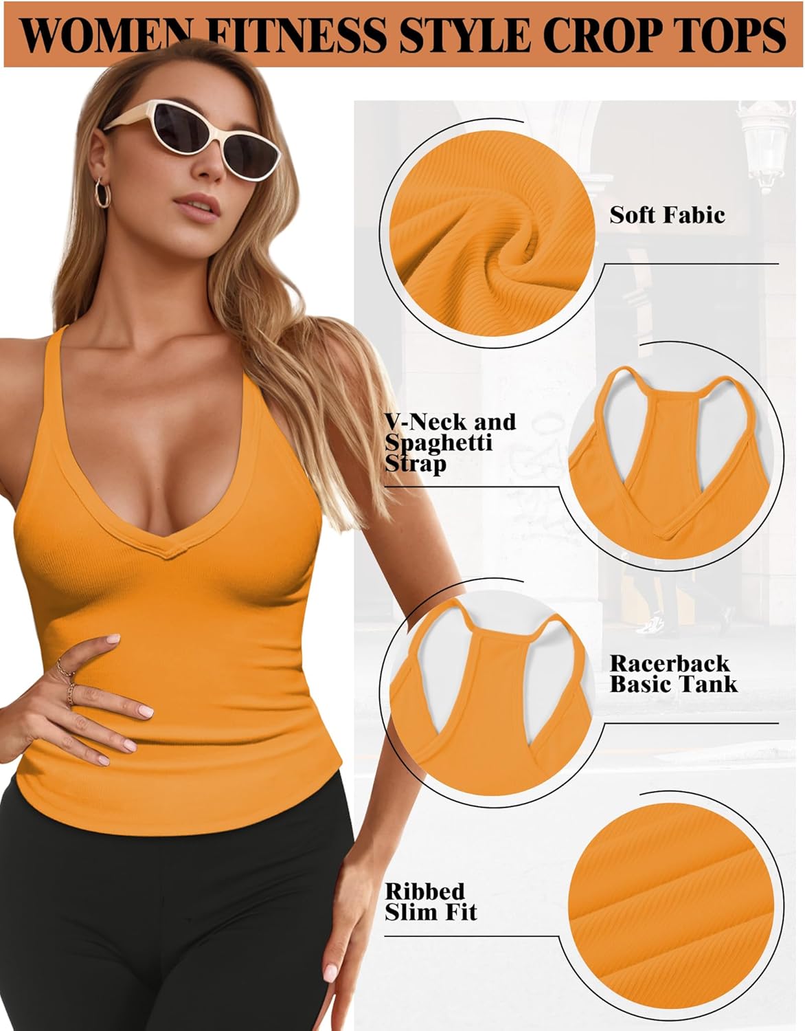 Workout Tank Tops for Women V Neck Racerback Tank Tops Ribbed Knit Camisole Top Slim Fit Basic Yoga Sleeveless Tops - Image 5