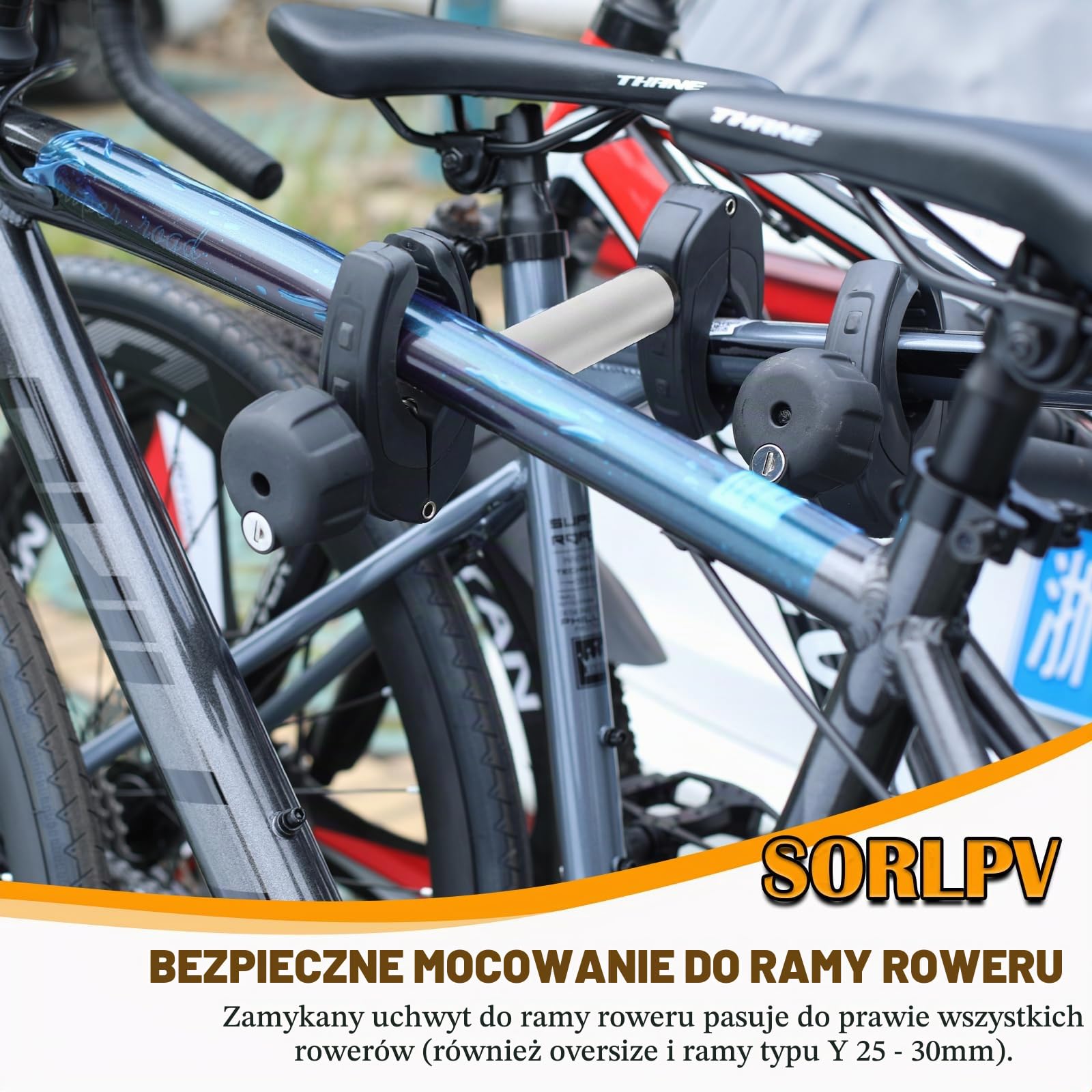Zestaw 3 uchwytów ramowych do bagażnika na rowery 25 cm + 32 cm + 45 cm długości, uniwersalny uchwyt ramowy, z zamkiem, aluminiowy na rury w kształcie U: Ø 2,5-3 cm, średnica ramy rowerowej: Ø