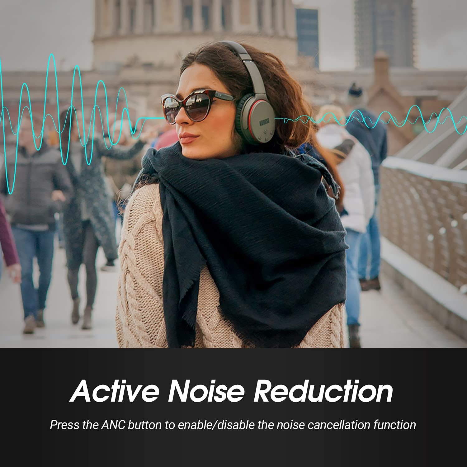 August Active Noise Cancelling Bluetooth Headphones EP735 - ANC Wireless Handset with Multipoint Connection - Reduce Air Travel Engine Noise (Grey)