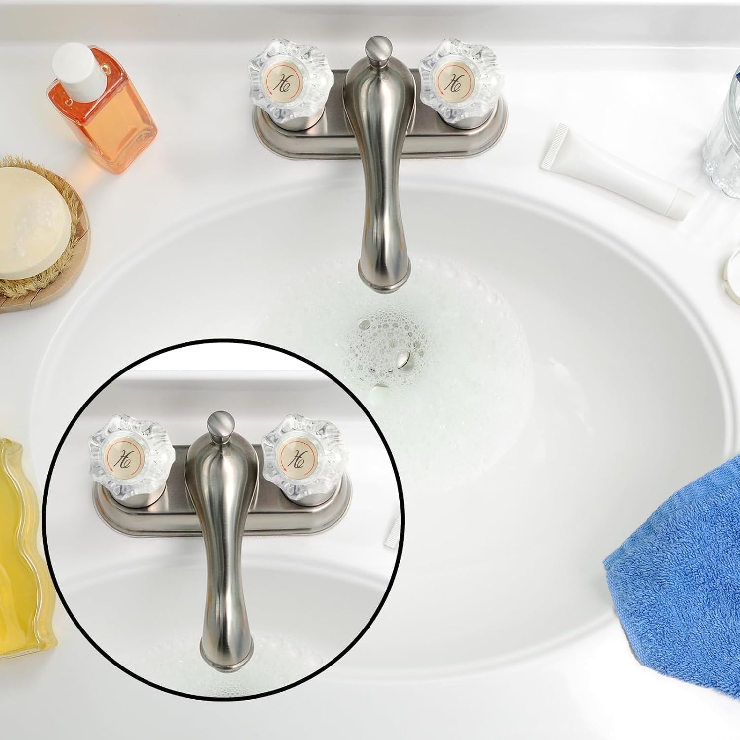 2 Pcs Bathtub Faucet Handles Shower Knobs Replacement Hot and Cold Bathroom Sink Faucet Knob Replacement with Screws Inner Hole Diameter of 8mm Compatible with Delta/LDR/Delex/Peerless Faucets, Gold