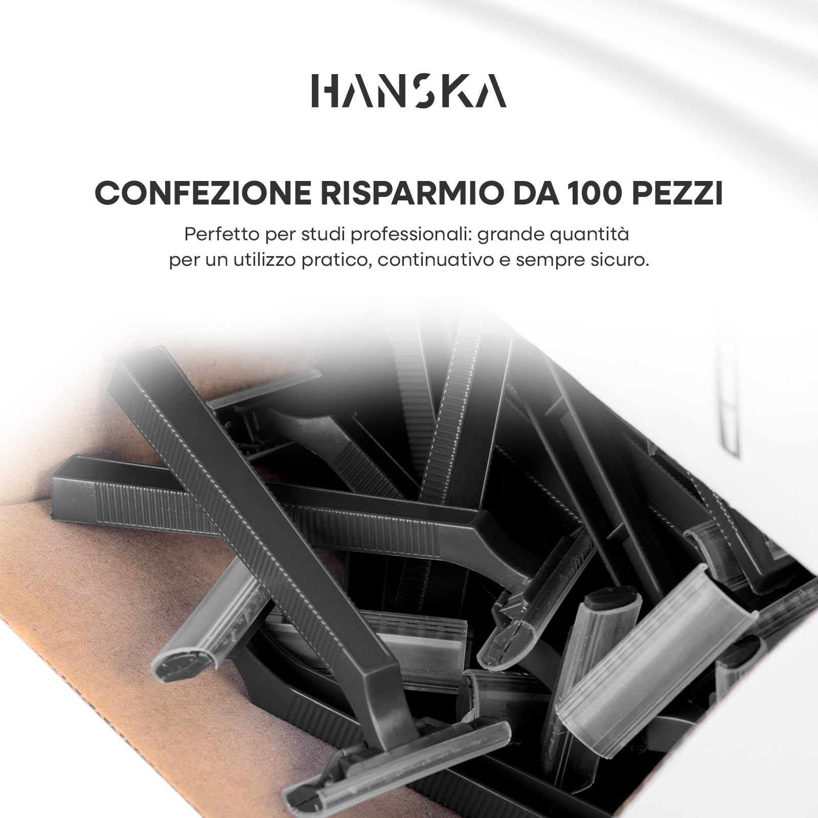 HANSKA Tattoo Supply - Rasoio usa e getta per tatuatori - Nero - Lama in acciaio di alta qualità - Confezione da 100 pezzi - Rasatura comoda (MONOLAMA)