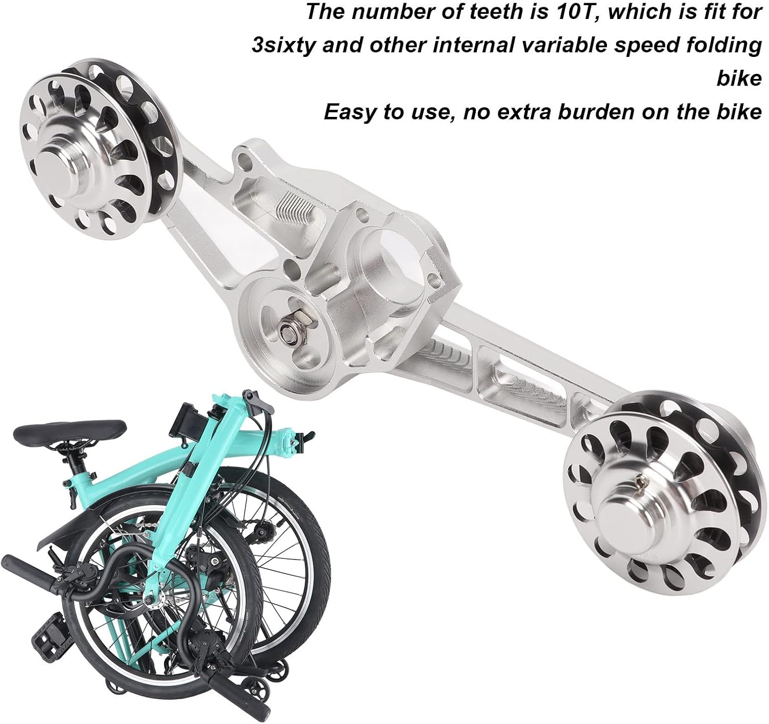 10T Folding Bike Chain Guide Tensioner, Bicycle Rear Derailleur Chain Tensioner, Aluminum Alloy Chain Tensioner for 3sixty and Brompton Folding Bikes with 10T Pulley